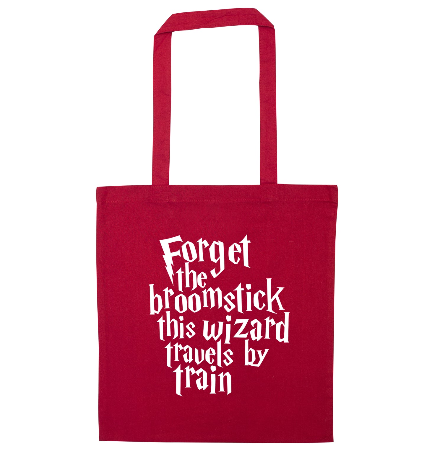 Forget the broomstick this wizard travels by train red tote bag