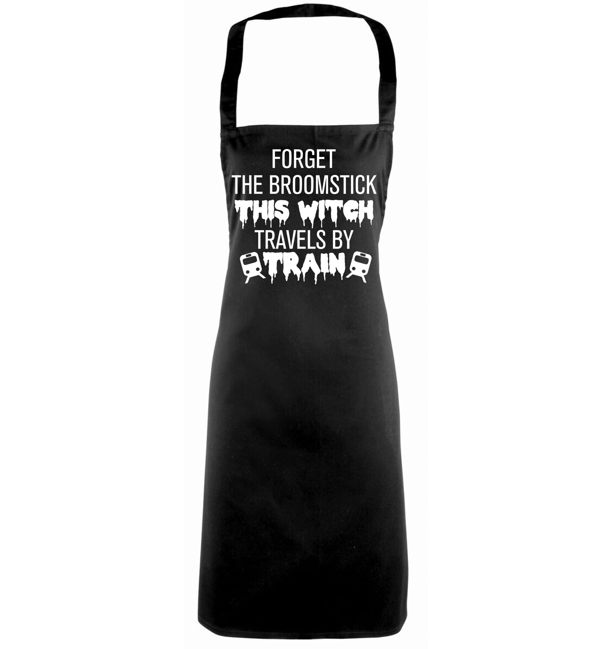 Forget the broomstick this witch travels by train black apron