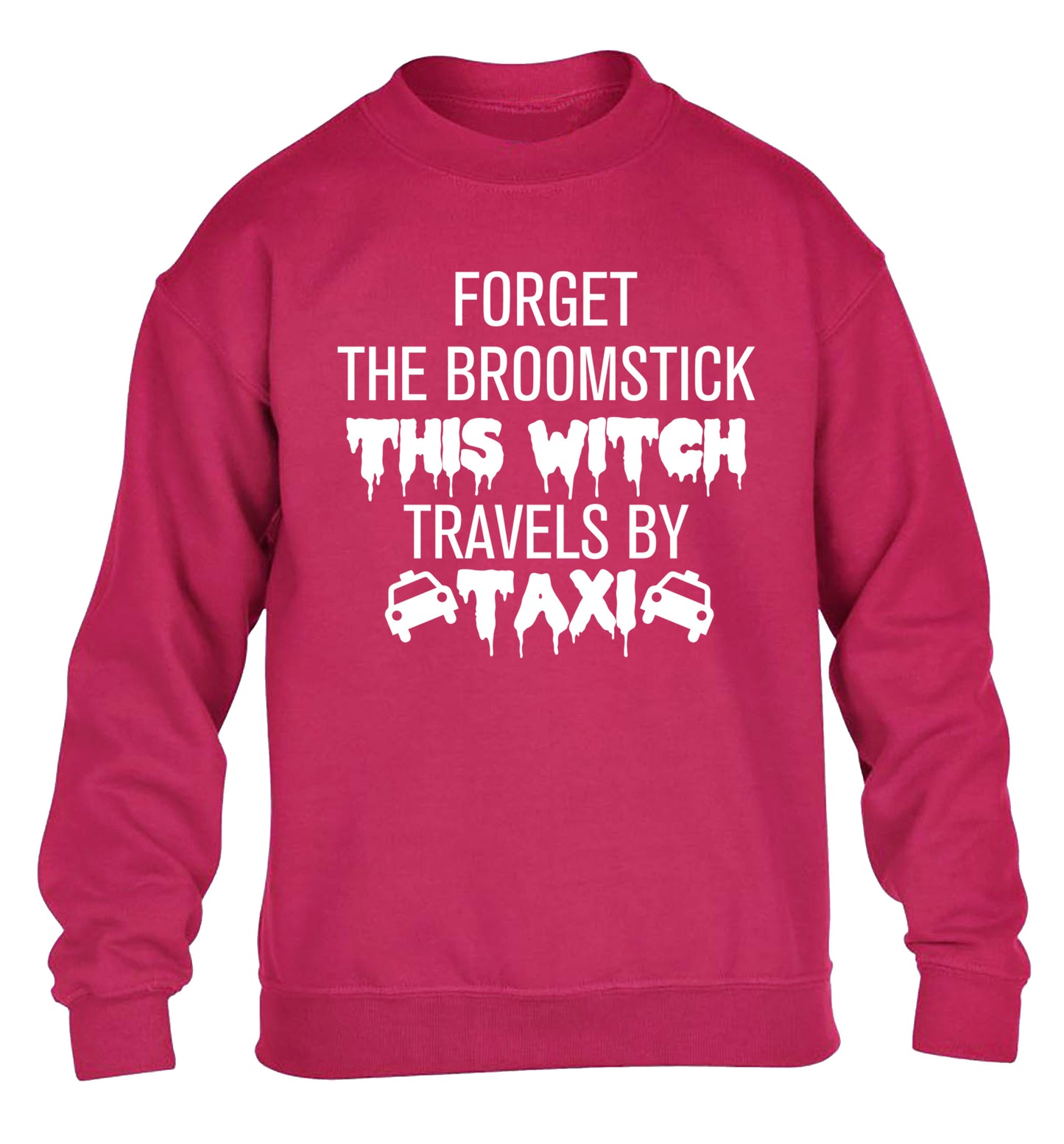 Forget the broomstick this witch travels by taxi children's pink sweater 12-14 Years