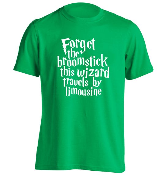Forget the broomstick this wizard travels by limousine adults unisexgreen Tshirt 2XL