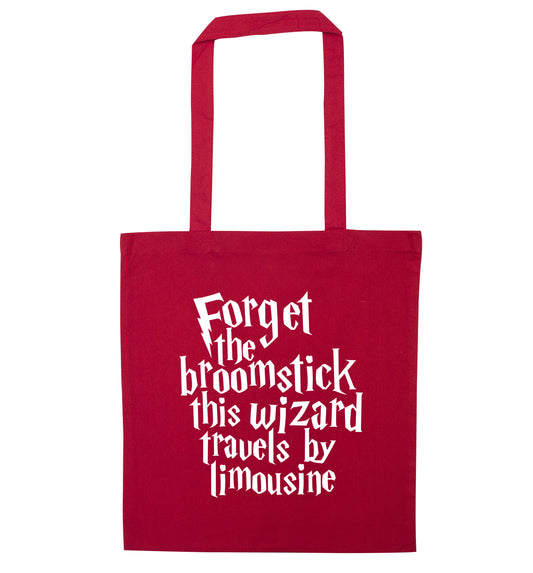 Forget the broomstick this wizard travels by limousine red tote bag