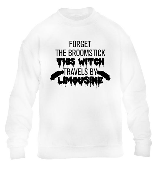 Forget the broomstick this witch travels by limousine children's white sweater 12-14 Years