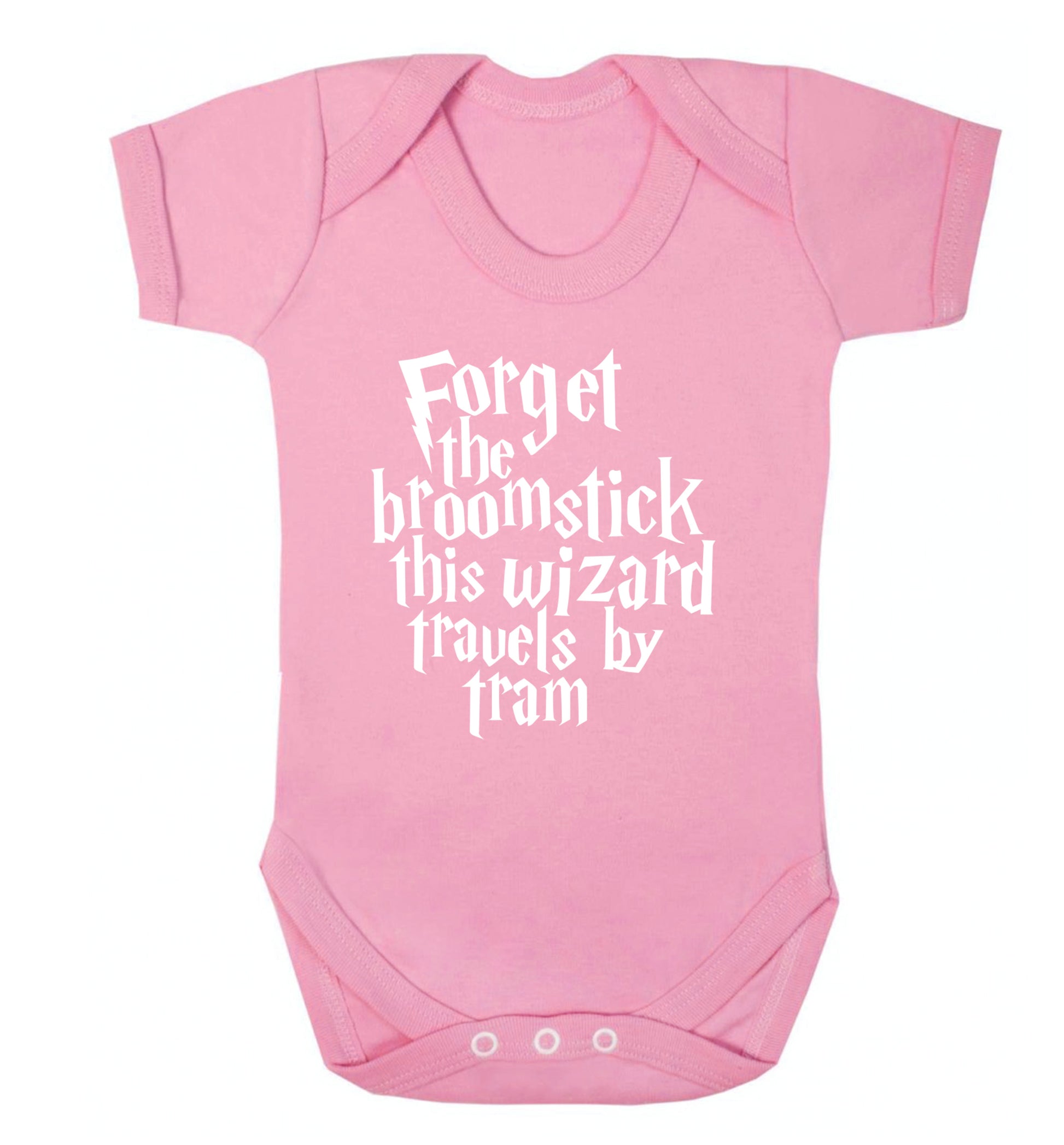 Forget the broomstick this wizard travels by tram Baby Vest pale pink 18-24 months