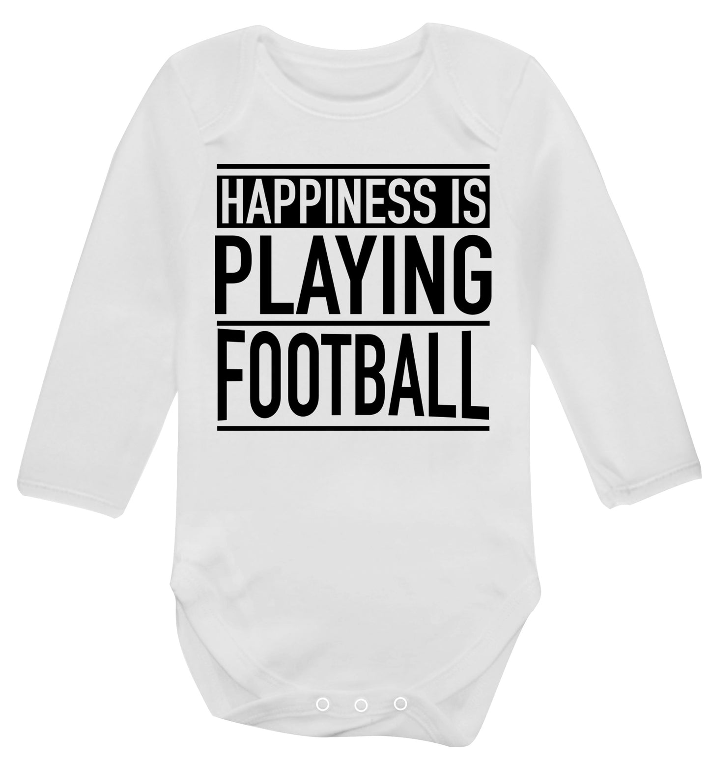 Happiness is playing football Baby Vest long sleeved white 6-12 months