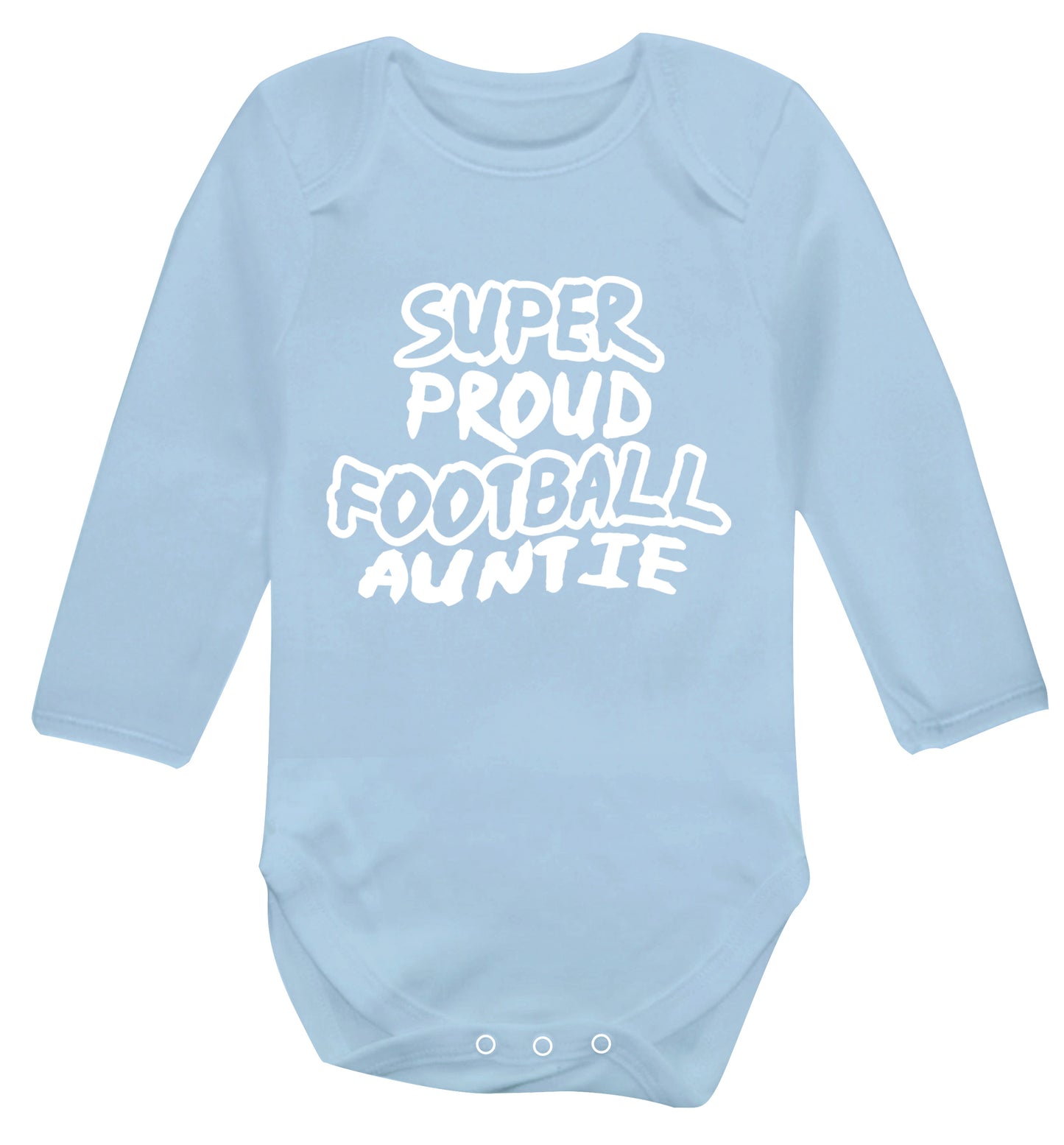 Super proud football auntie Baby Vest long sleeved pale blue 6-12 months