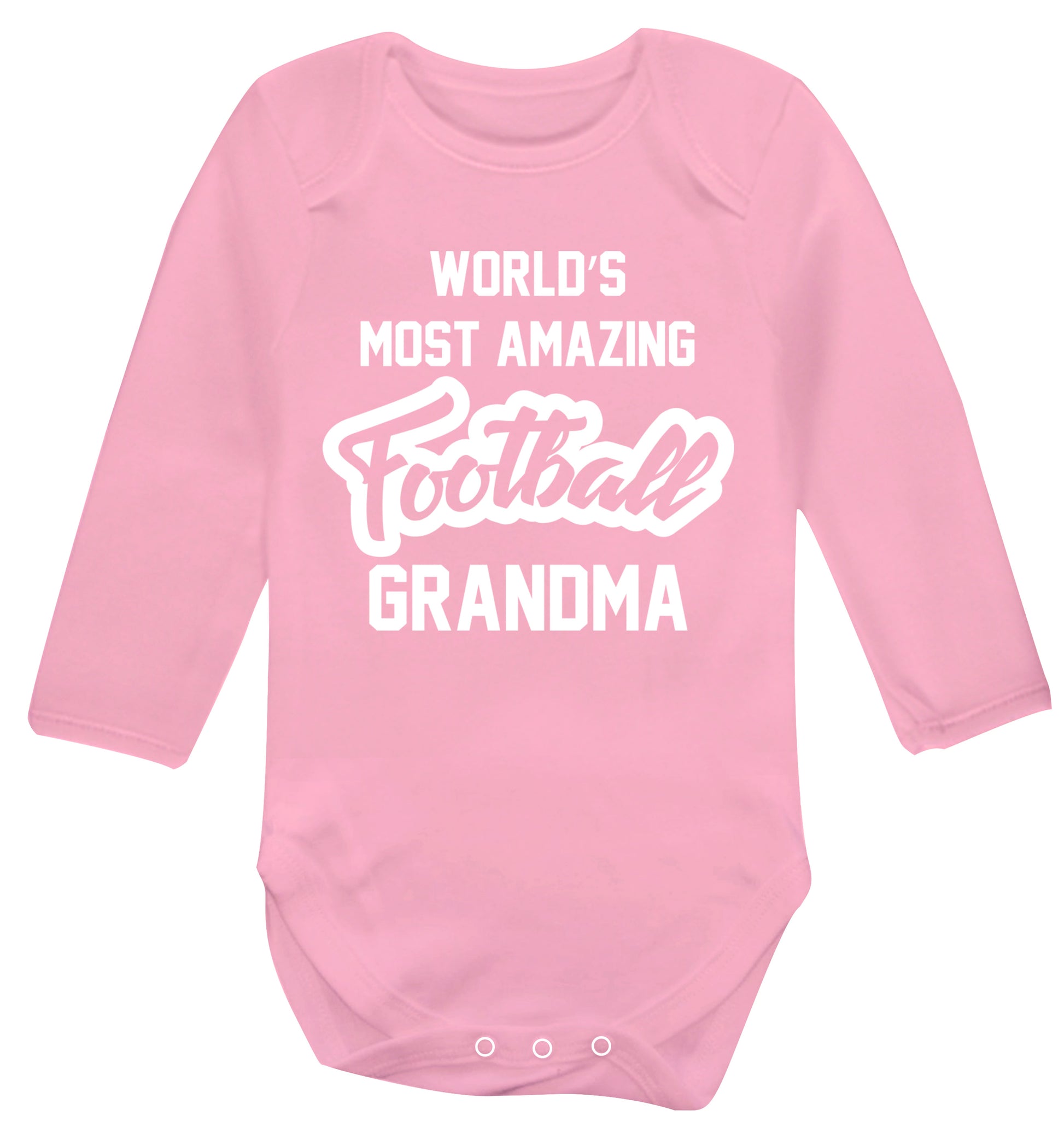 Worlds most amazing football grandma Baby Vest long sleeved pale pink 6-12 months