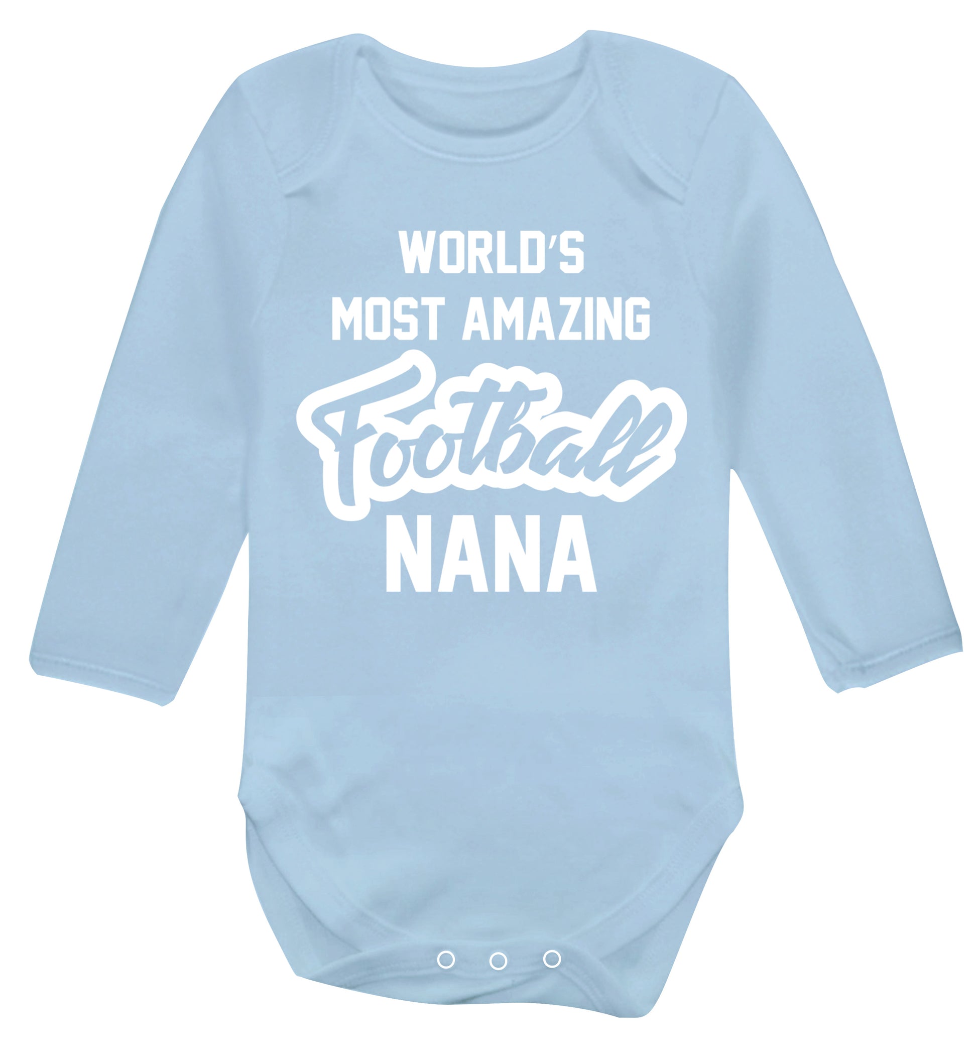 Worlds most amazing football nana Baby Vest long sleeved pale blue 6-12 months