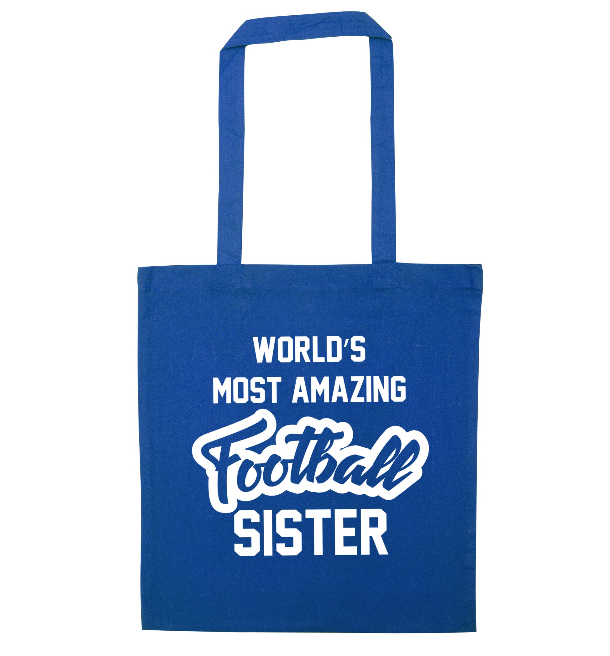 Worlds most amazing football sister blue tote bag