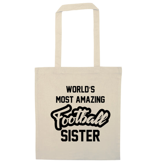 Worlds most amazing football sister natural tote bag