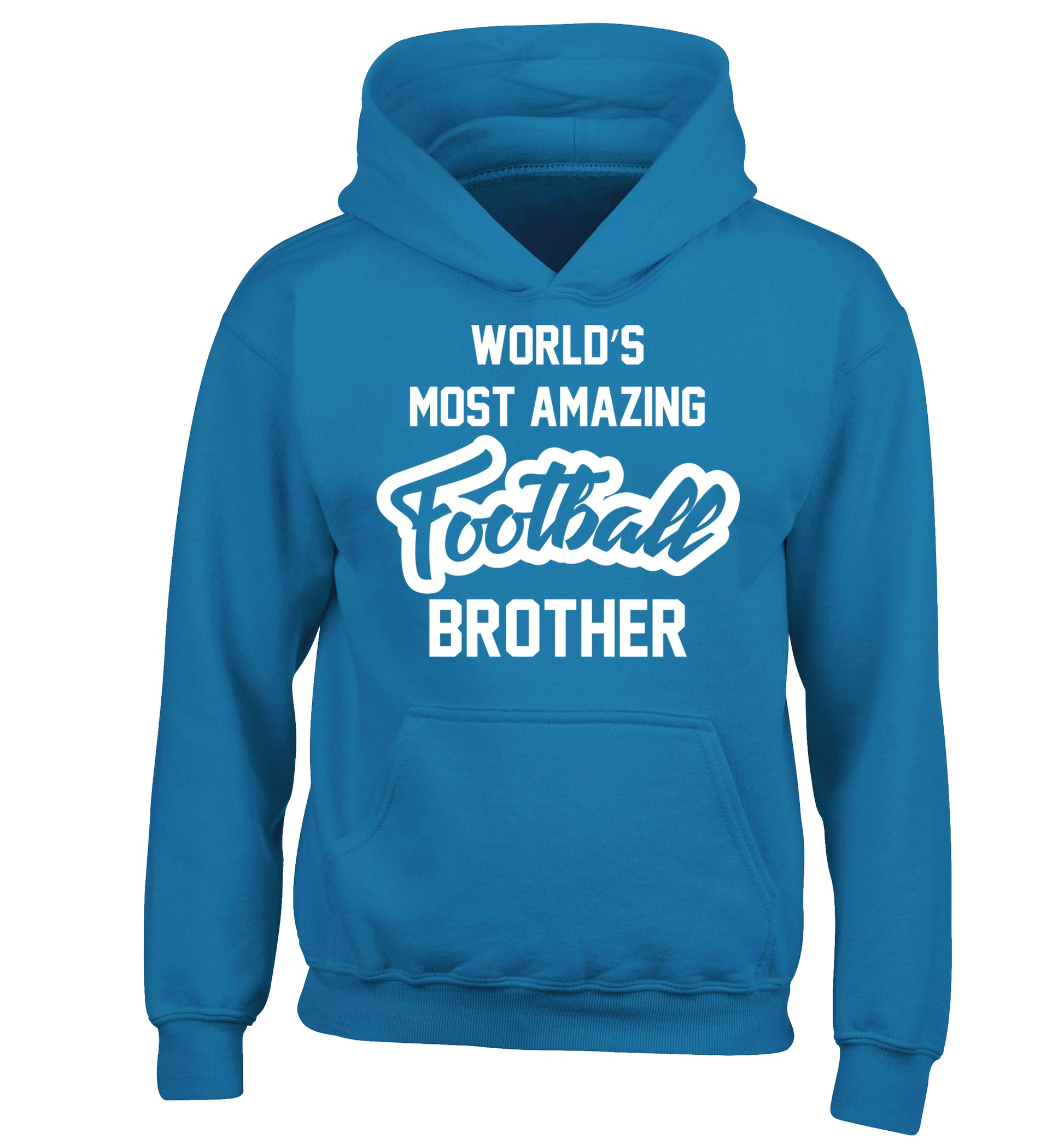 Worlds most amazing football brother children's blue hoodie 12-14 Years