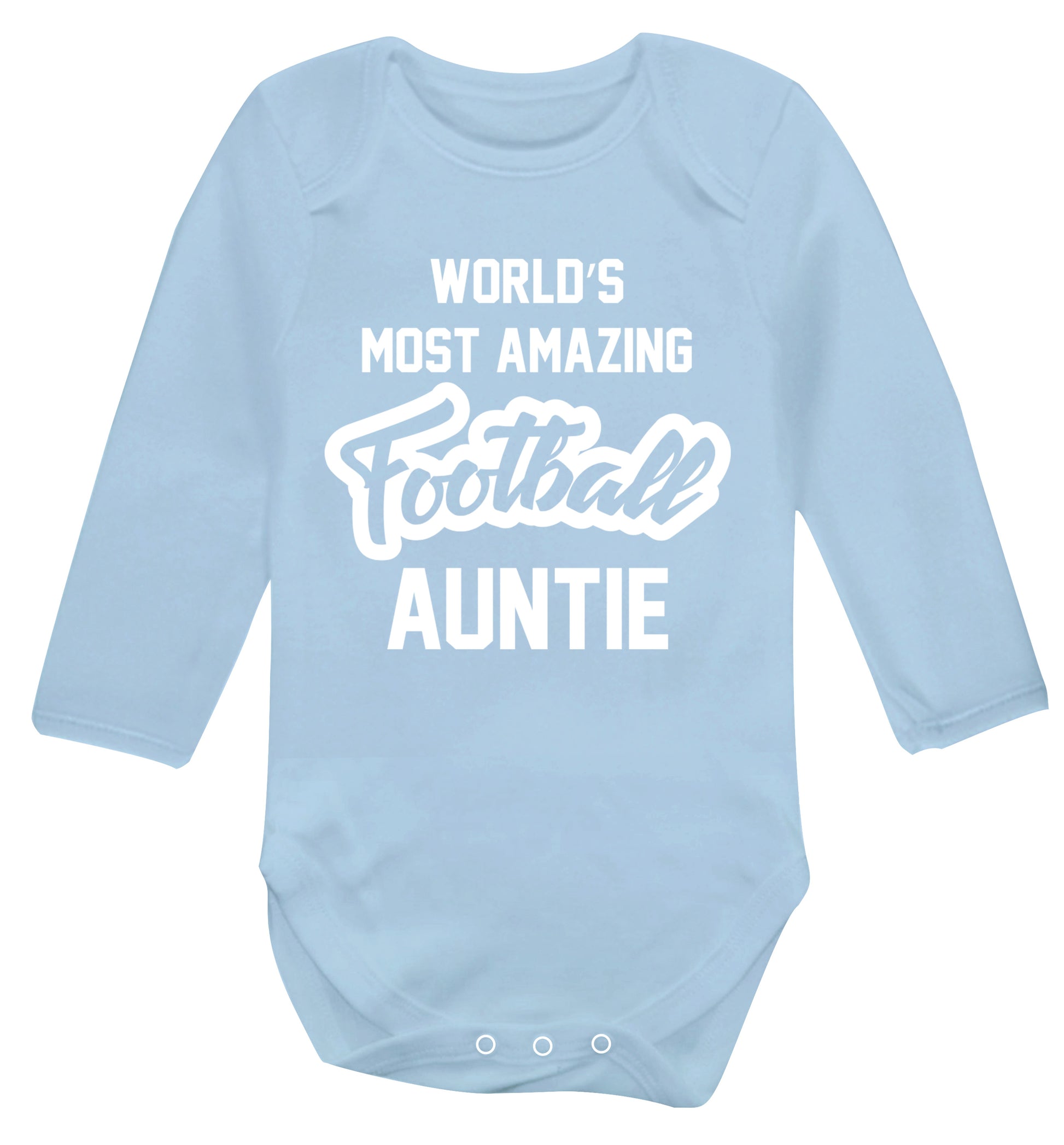 Worlds most amazing football auntie Baby Vest long sleeved pale blue 6-12 months