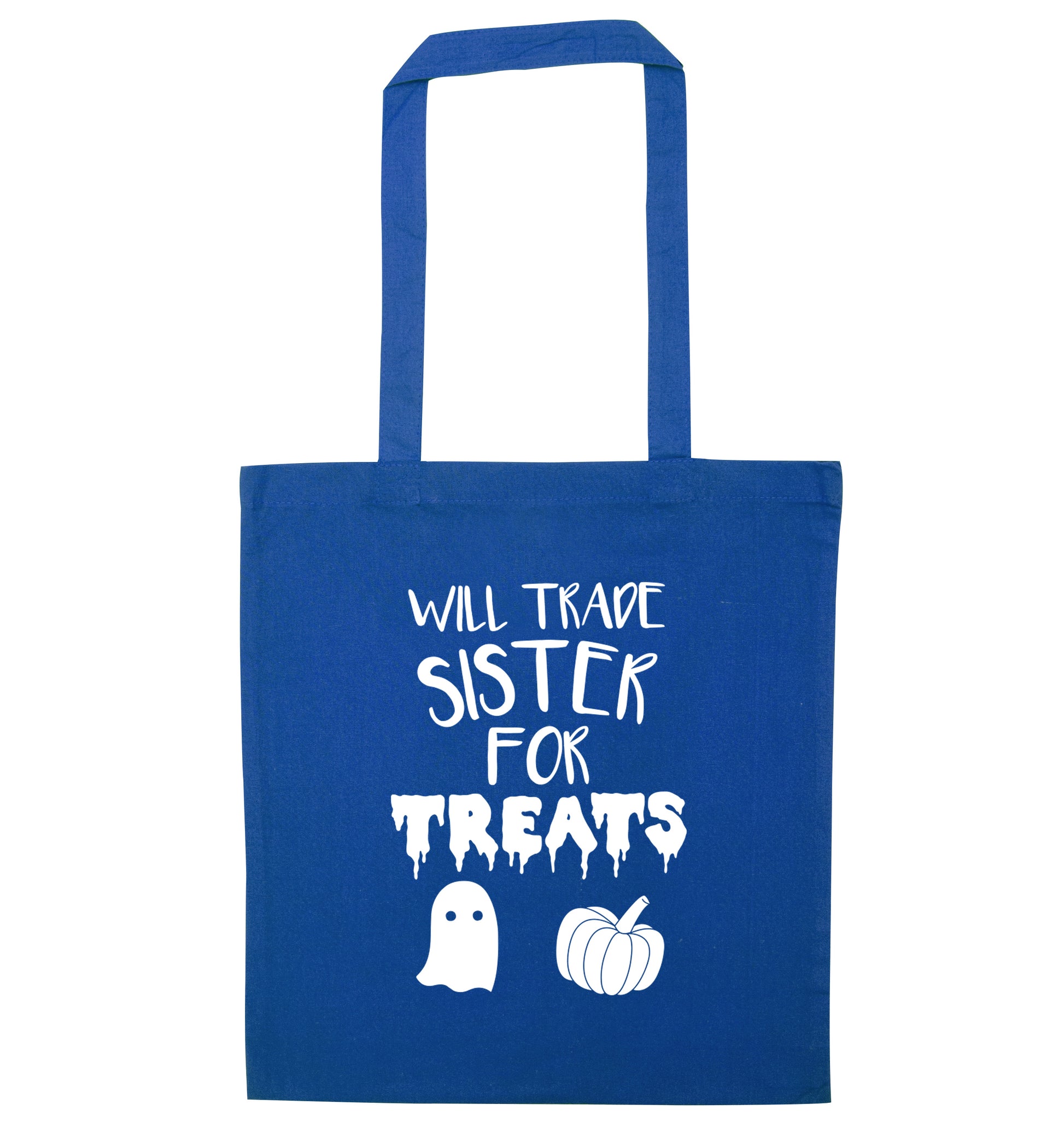 Will trade sister for sweets blue tote bag