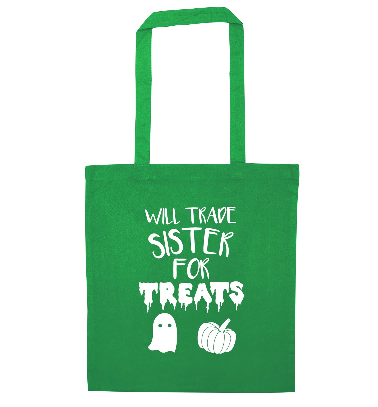 Will trade sister for sweets green tote bag