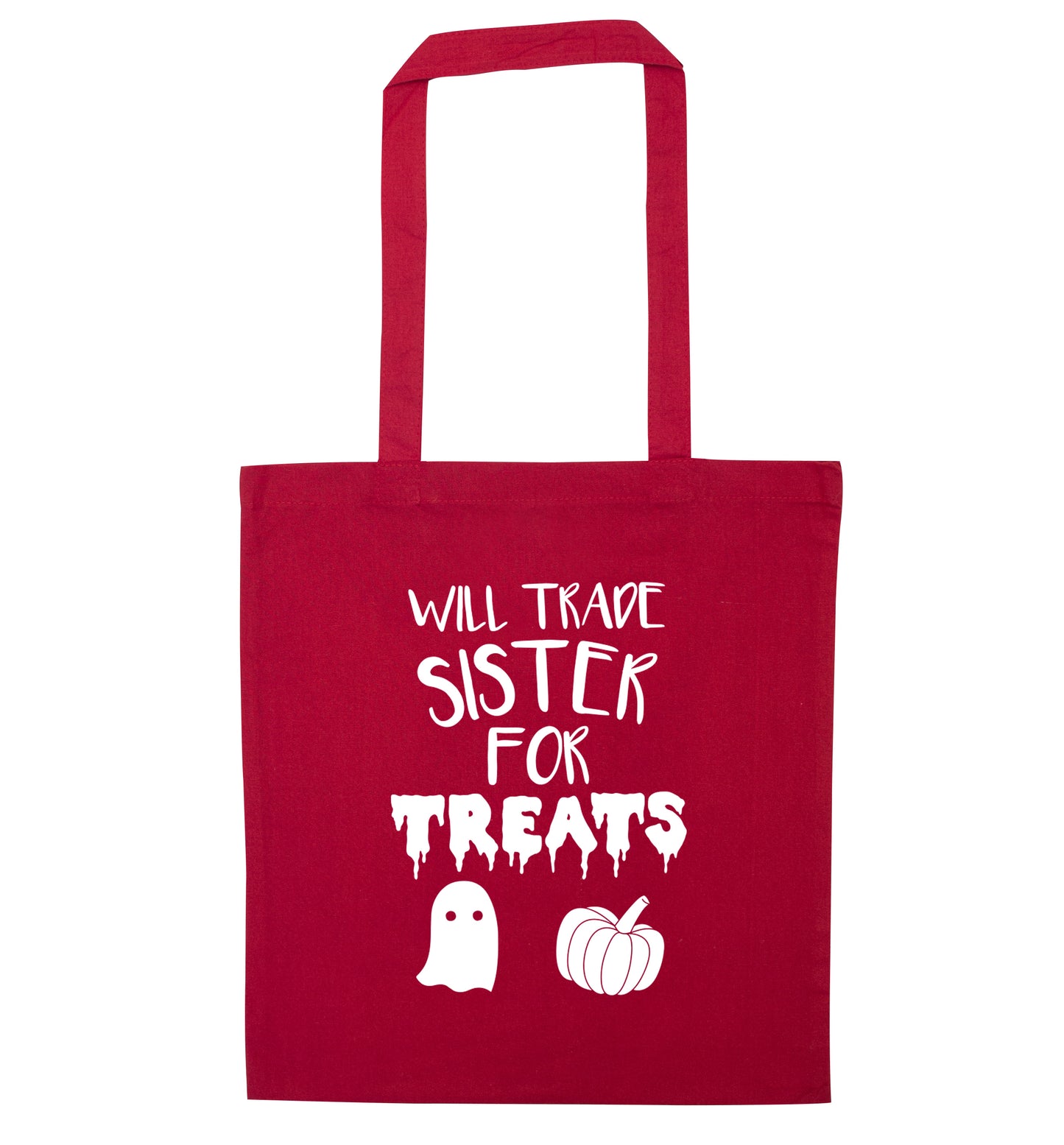 Will trade sister for sweets red tote bag