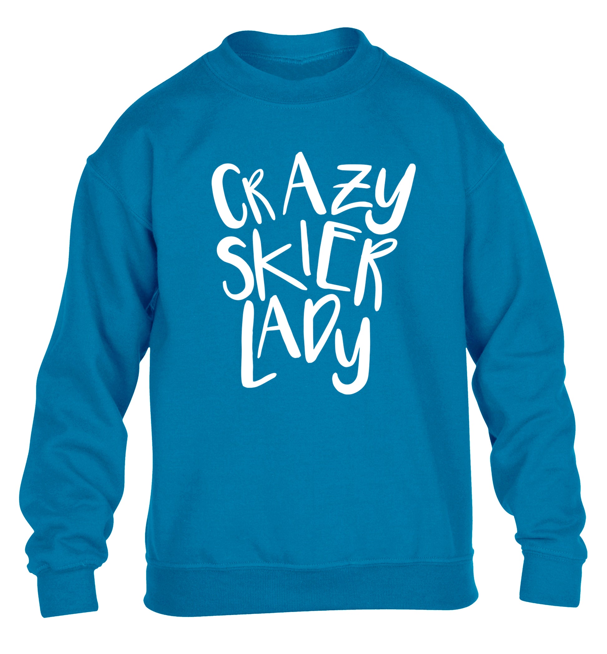 Crazy skier lady children's blue sweater 12-14 Years