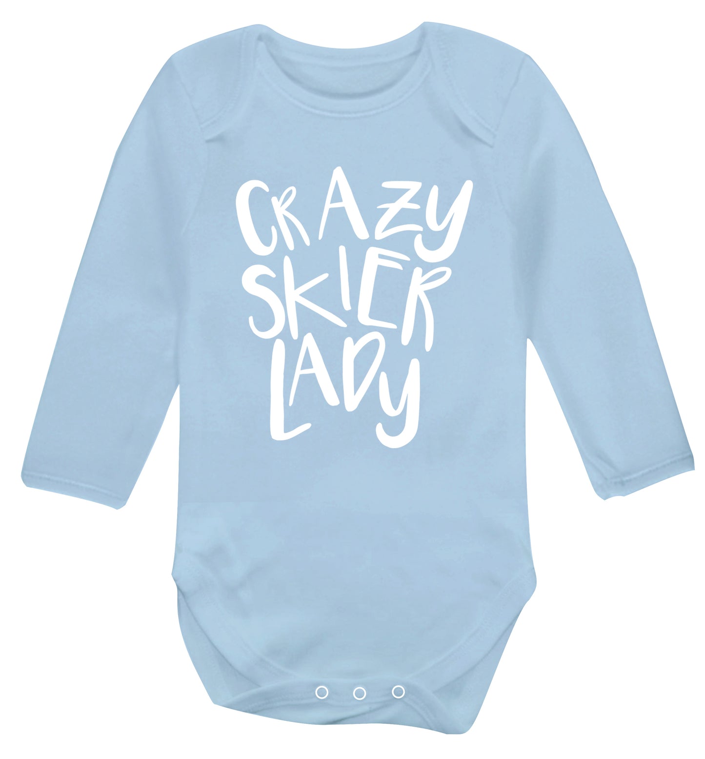 Crazy skier lady Baby Vest long sleeved pale blue 6-12 months