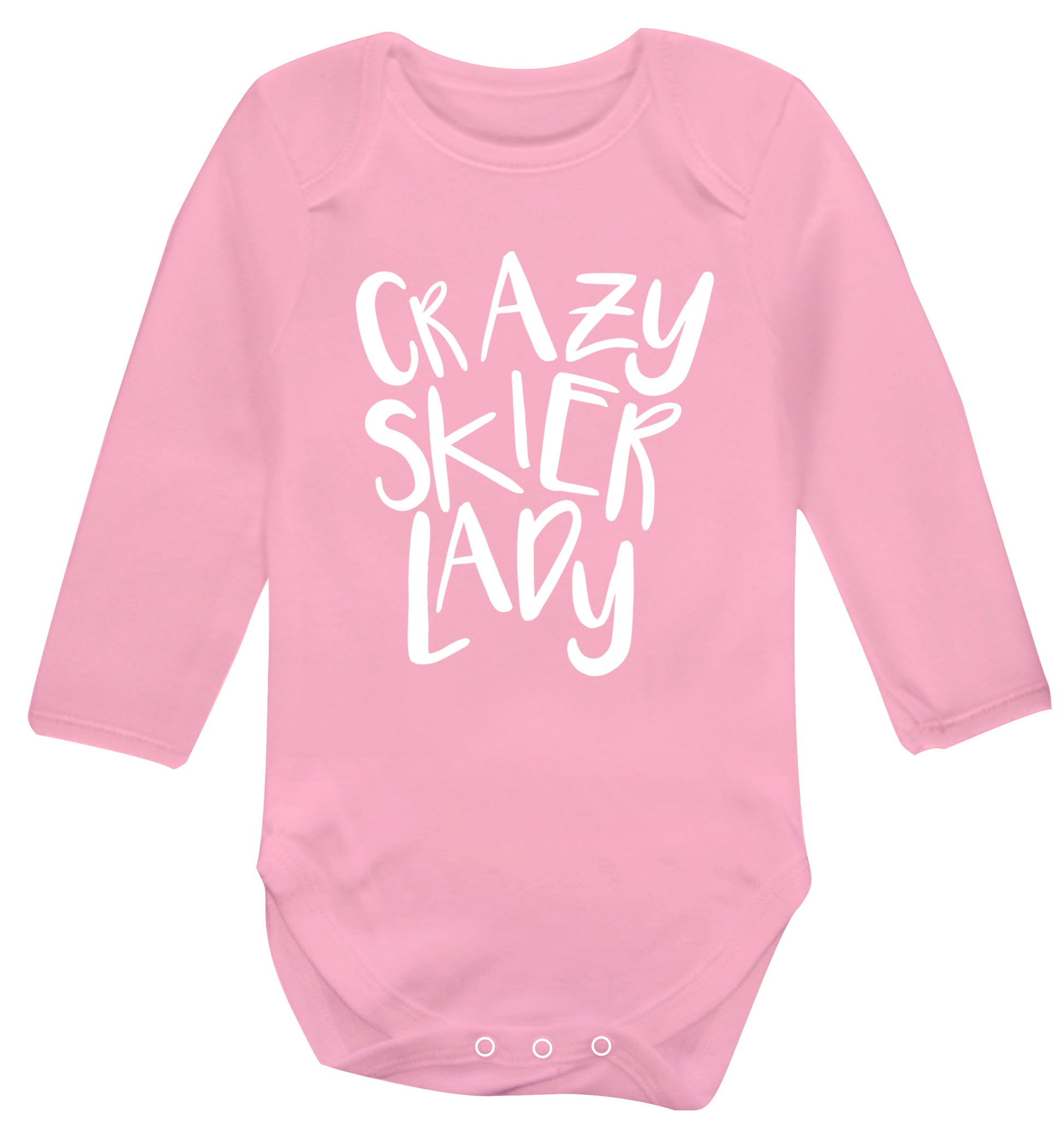 Crazy skier lady Baby Vest long sleeved pale pink 6-12 months