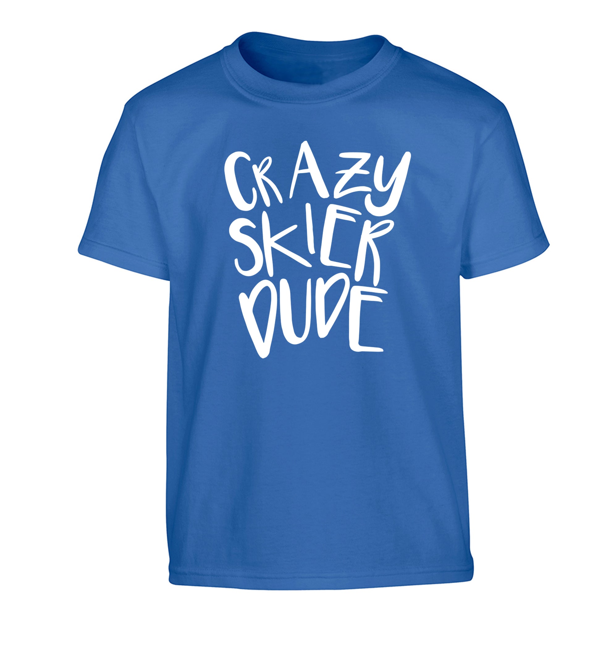 Crazy skier dude Children's blue Tshirt 12-14 Years