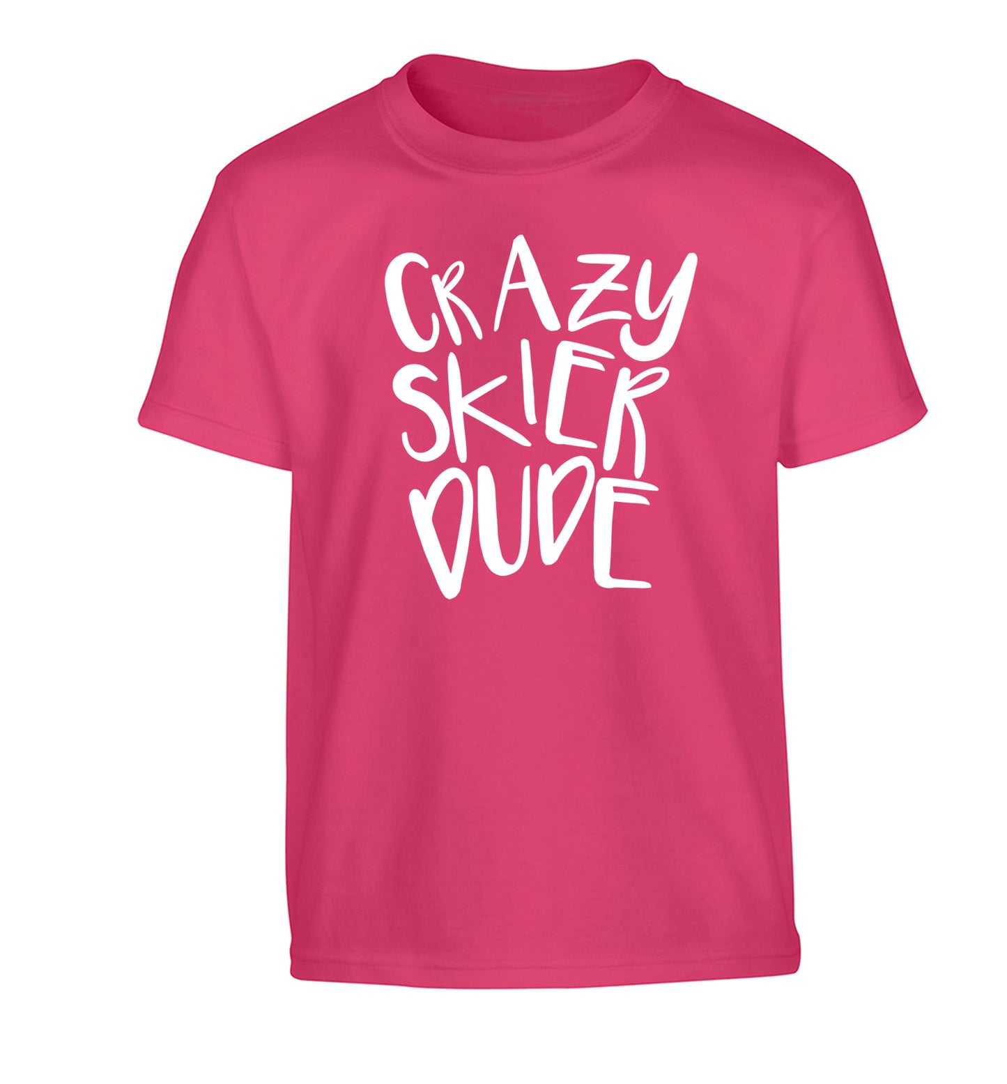 Crazy skier dude Children's pink Tshirt 12-14 Years