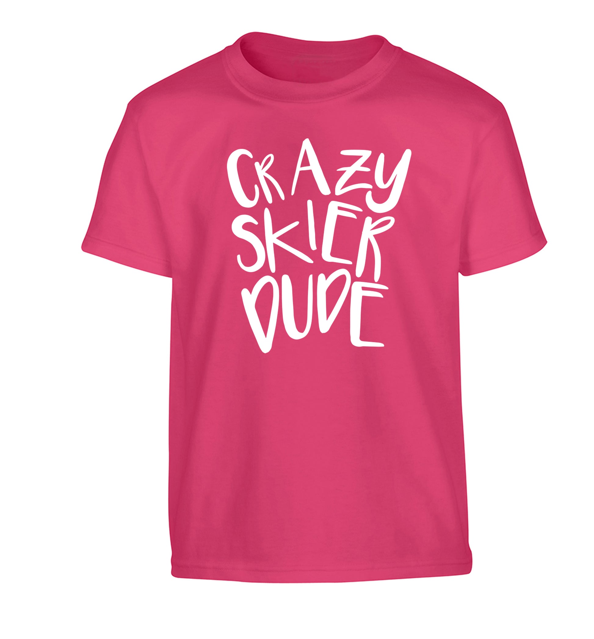 Crazy skier dude Children's pink Tshirt 12-14 Years