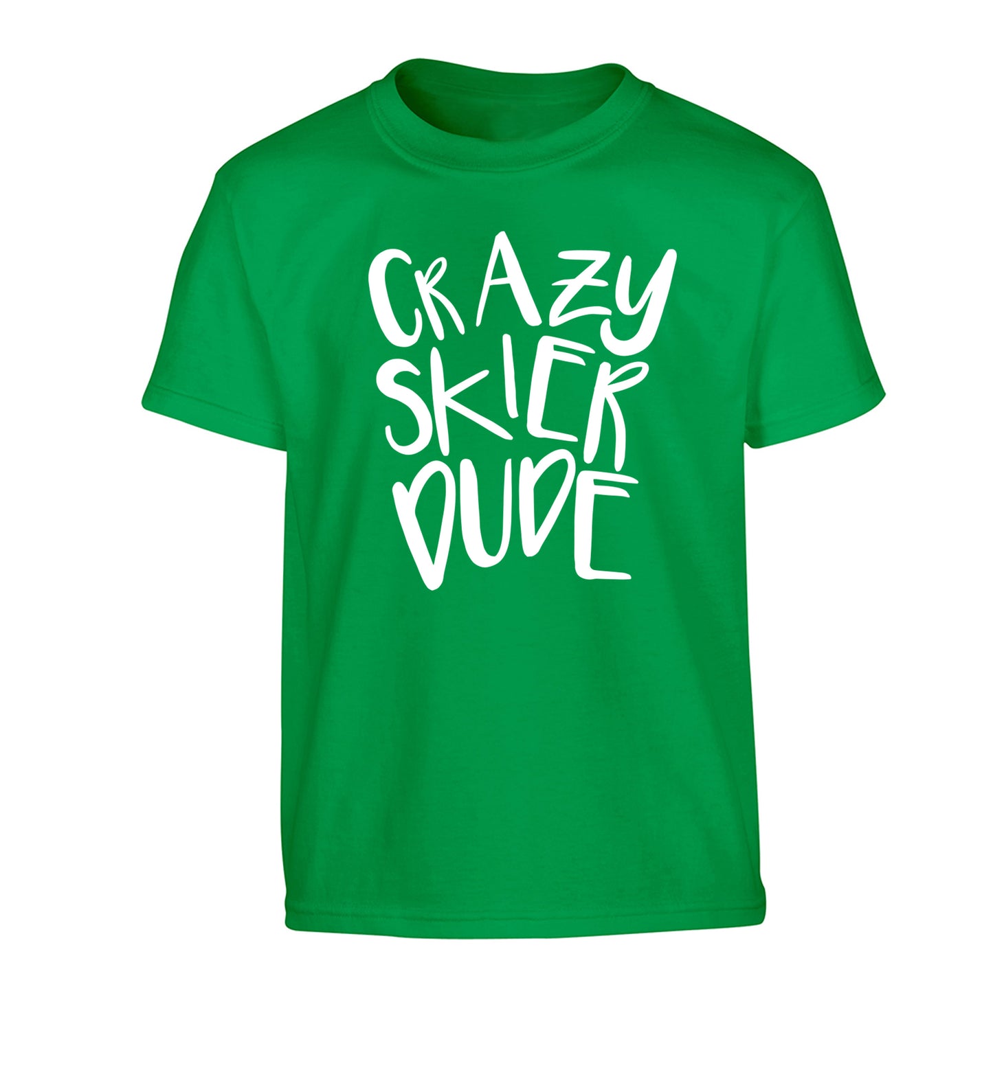 Crazy skier dude Children's green Tshirt 12-14 Years