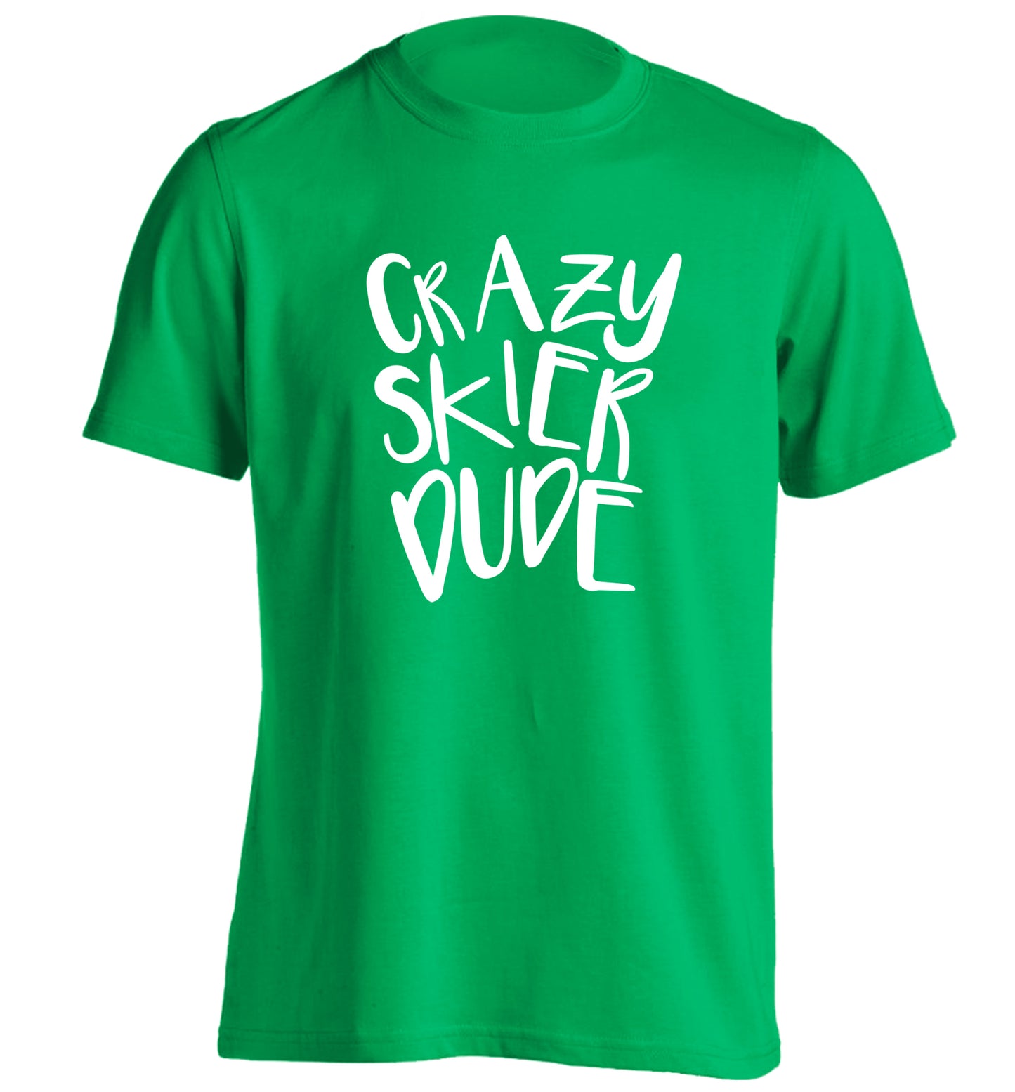 Crazy skier dude adults unisexgreen Tshirt 2XL