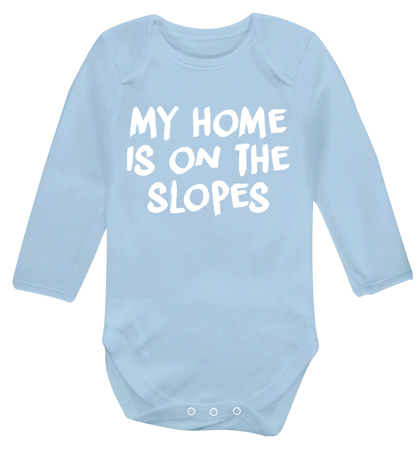 My home is on the slopes Baby Vest long sleeved pale blue 6-12 months