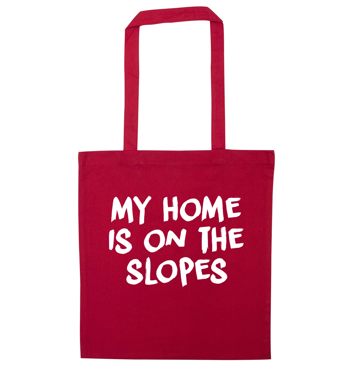 My home is on the slopes red tote bag