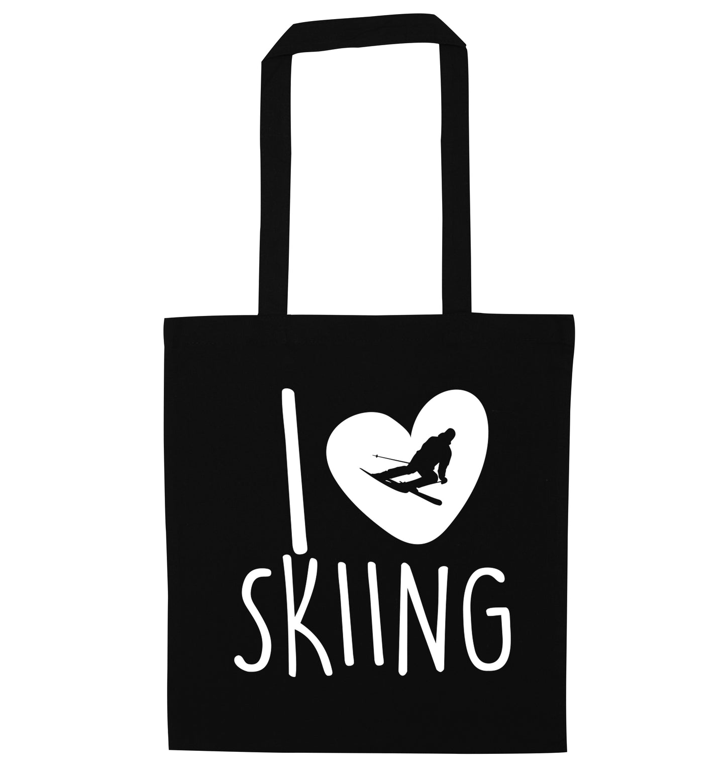 I love skiing black tote bag