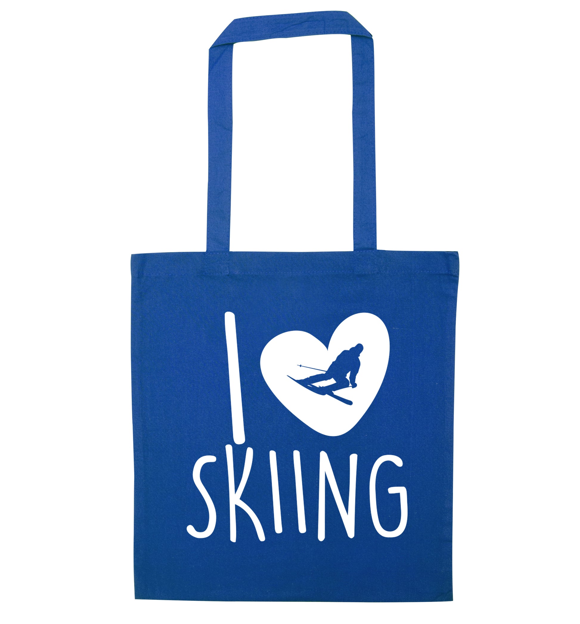 I love skiing blue tote bag