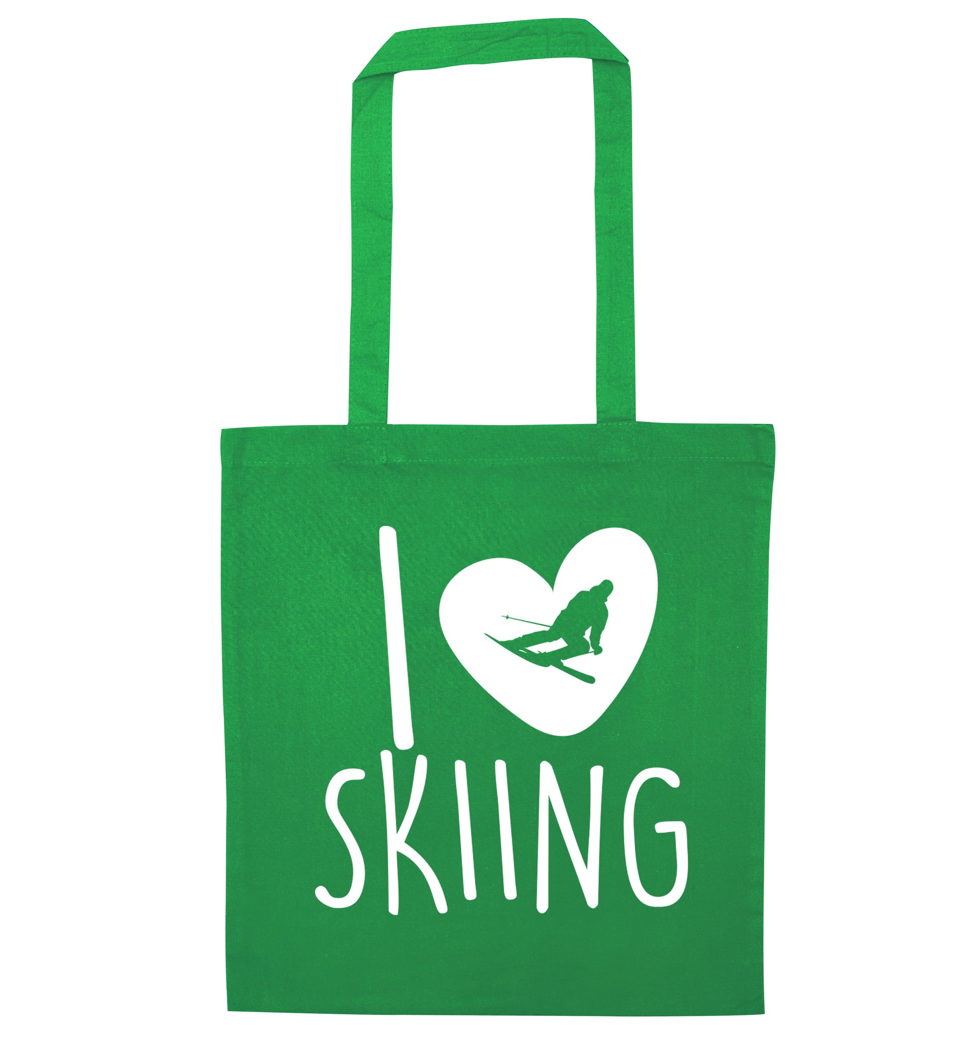 I love skiing green tote bag