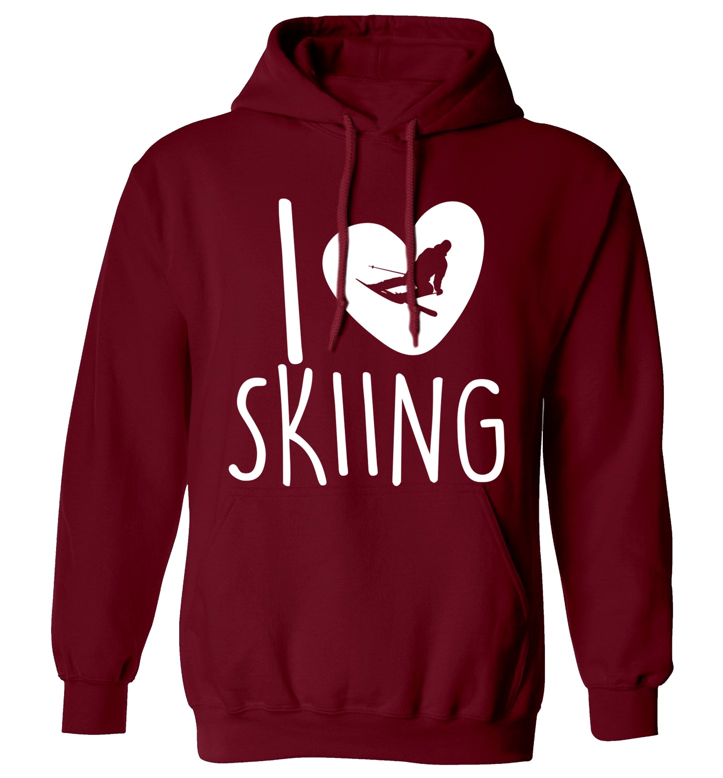 I love skiing adults unisexmaroon hoodie 2XL