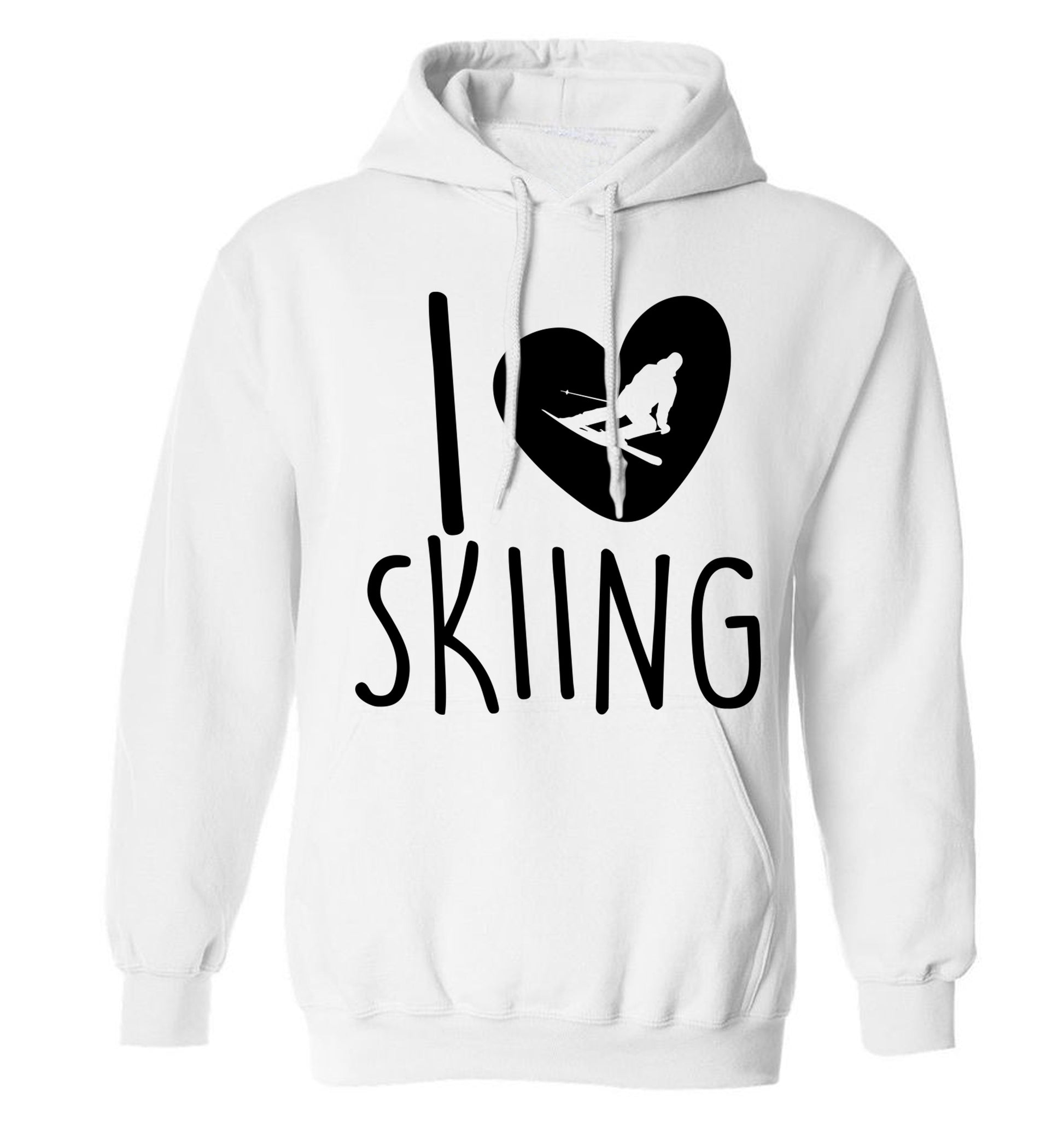 I love skiing adults unisexwhite hoodie 2XL