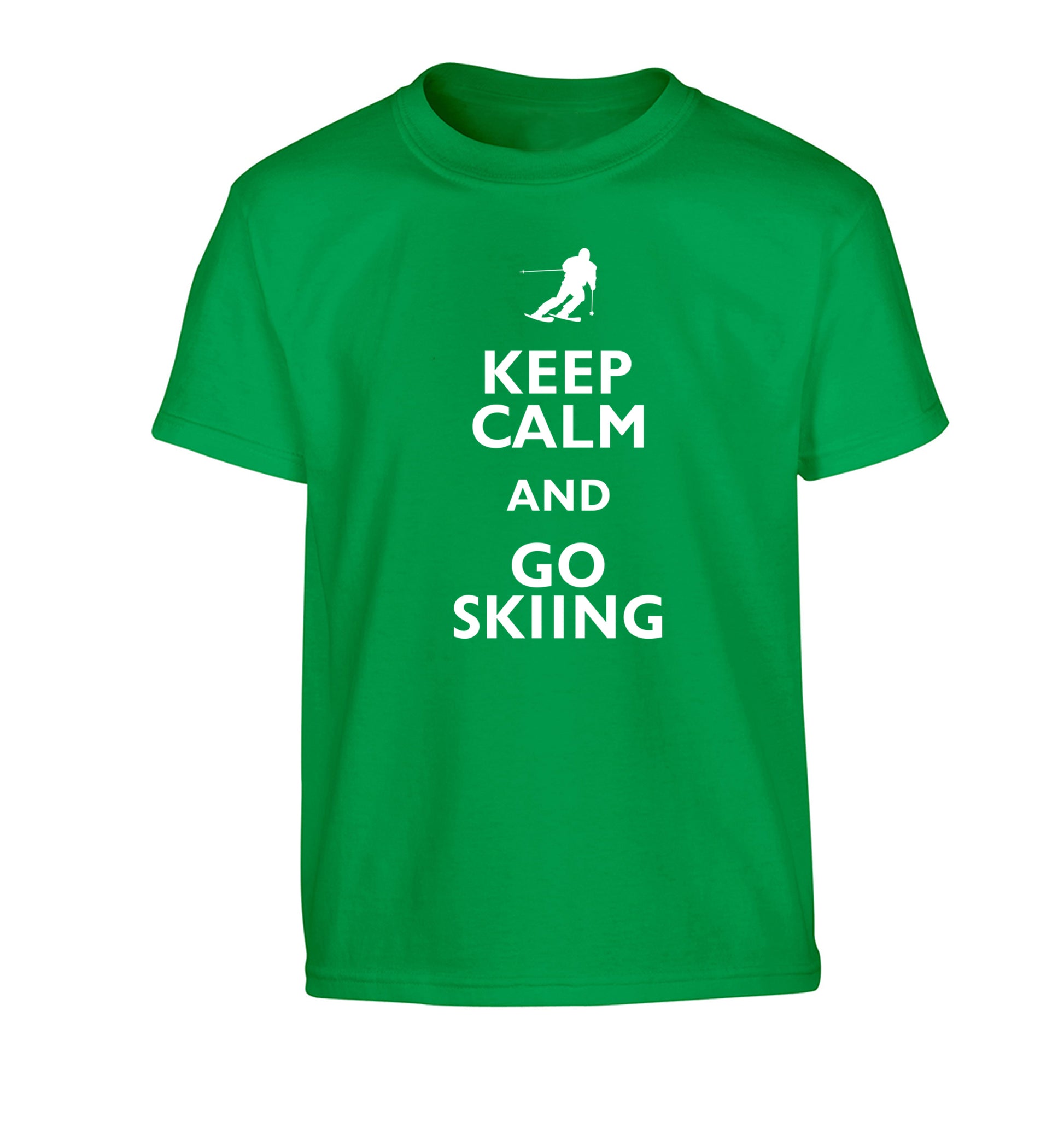 Keep calm and go skiing Children's green Tshirt 12-14 Years
