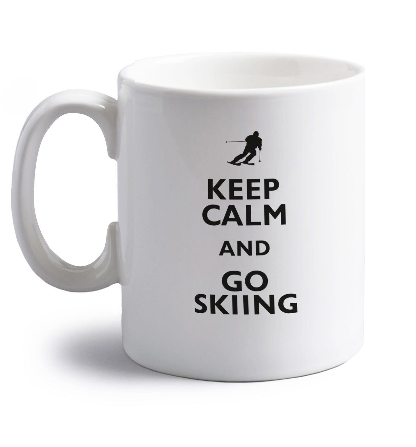 Keep calm and go skiing right handed white ceramic mug 