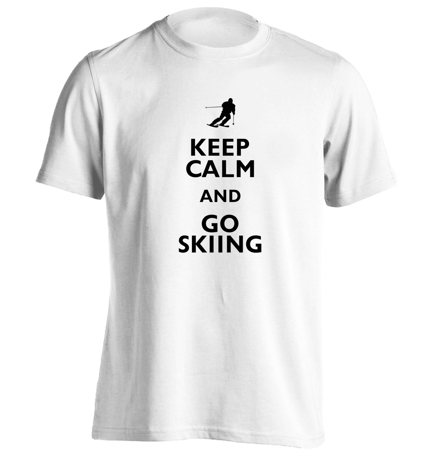 Keep calm and go skiing adults unisexwhite Tshirt 2XL