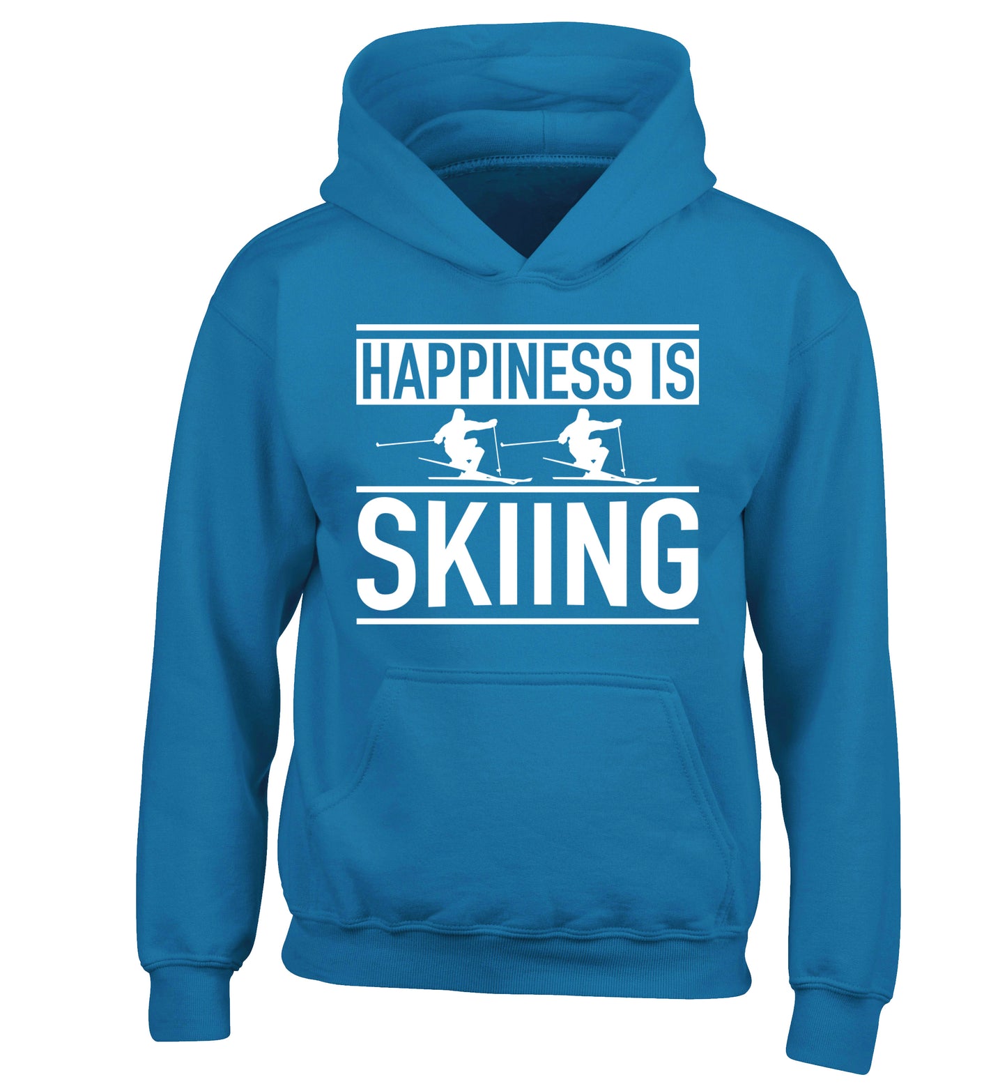 Happiness is skiing children's blue hoodie 12-14 Years