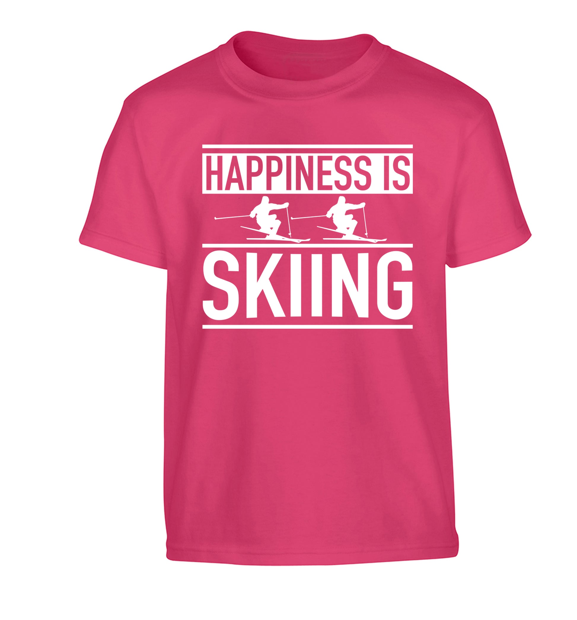 Happiness is skiing Children's pink Tshirt 12-14 Years