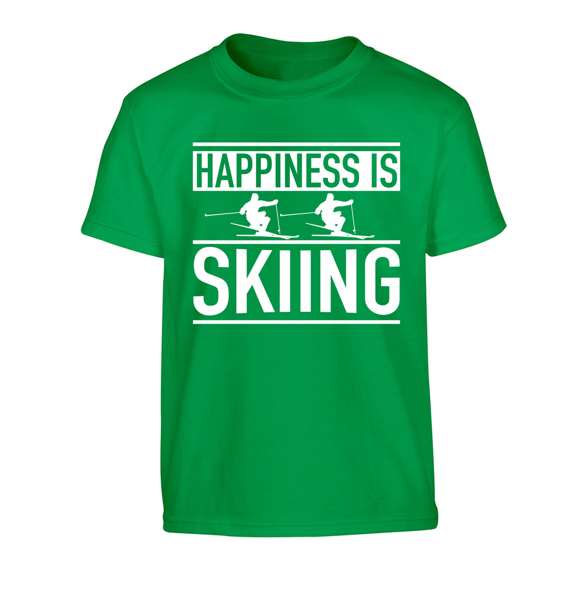 Happiness is skiing Children's green Tshirt 12-14 Years