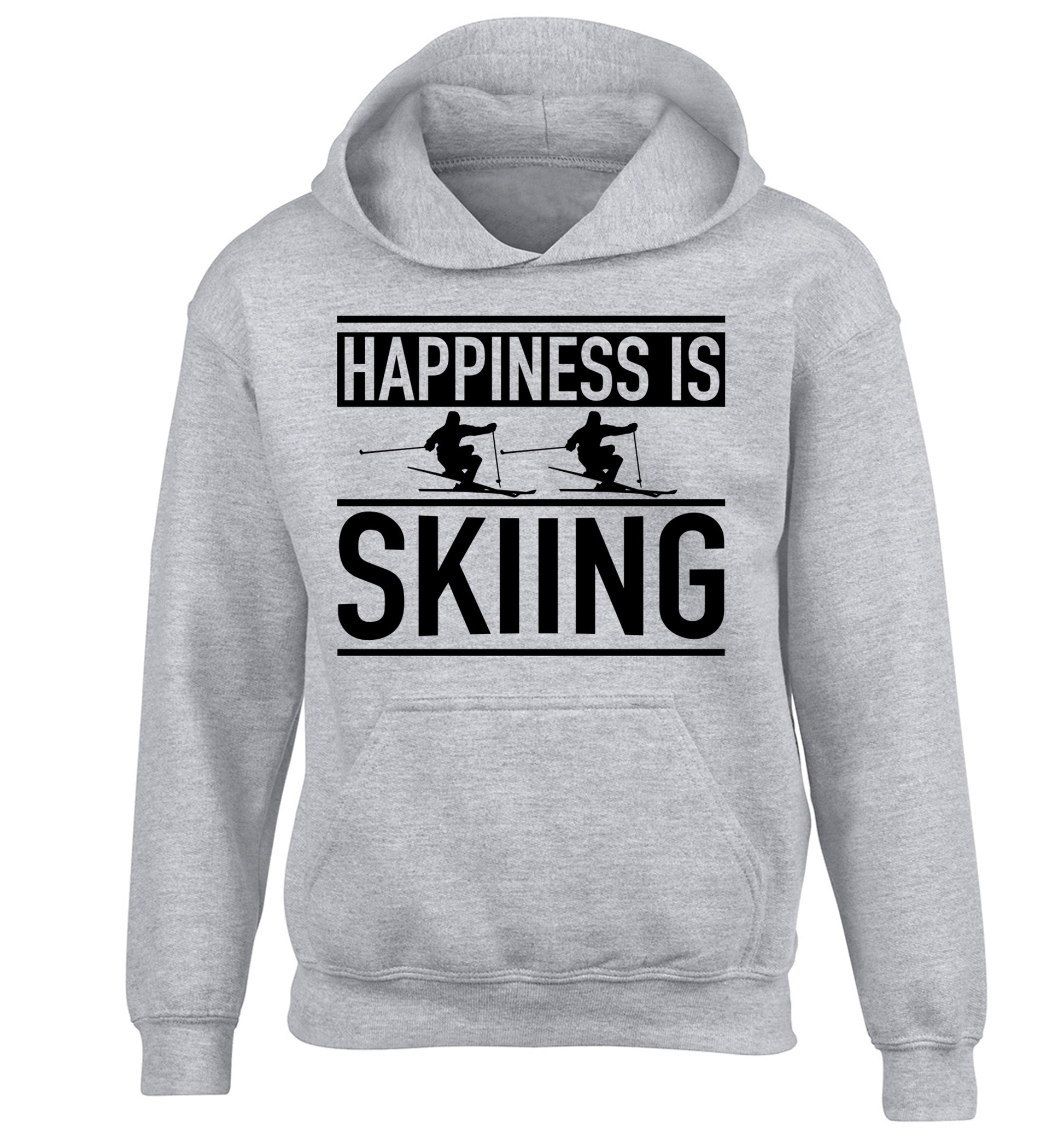 Happiness is skiing children's grey hoodie 12-14 Years