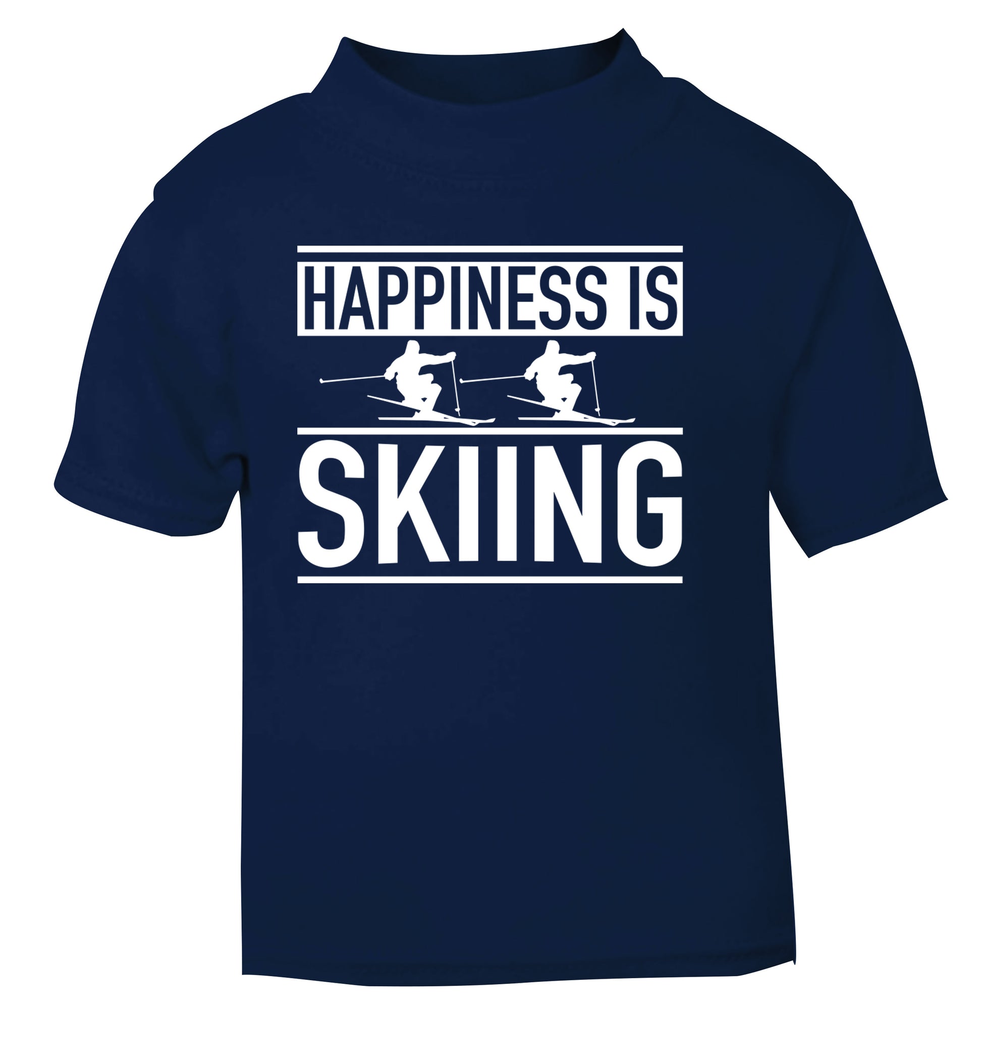 Happiness is skiing navy Baby Toddler Tshirt 2 Years