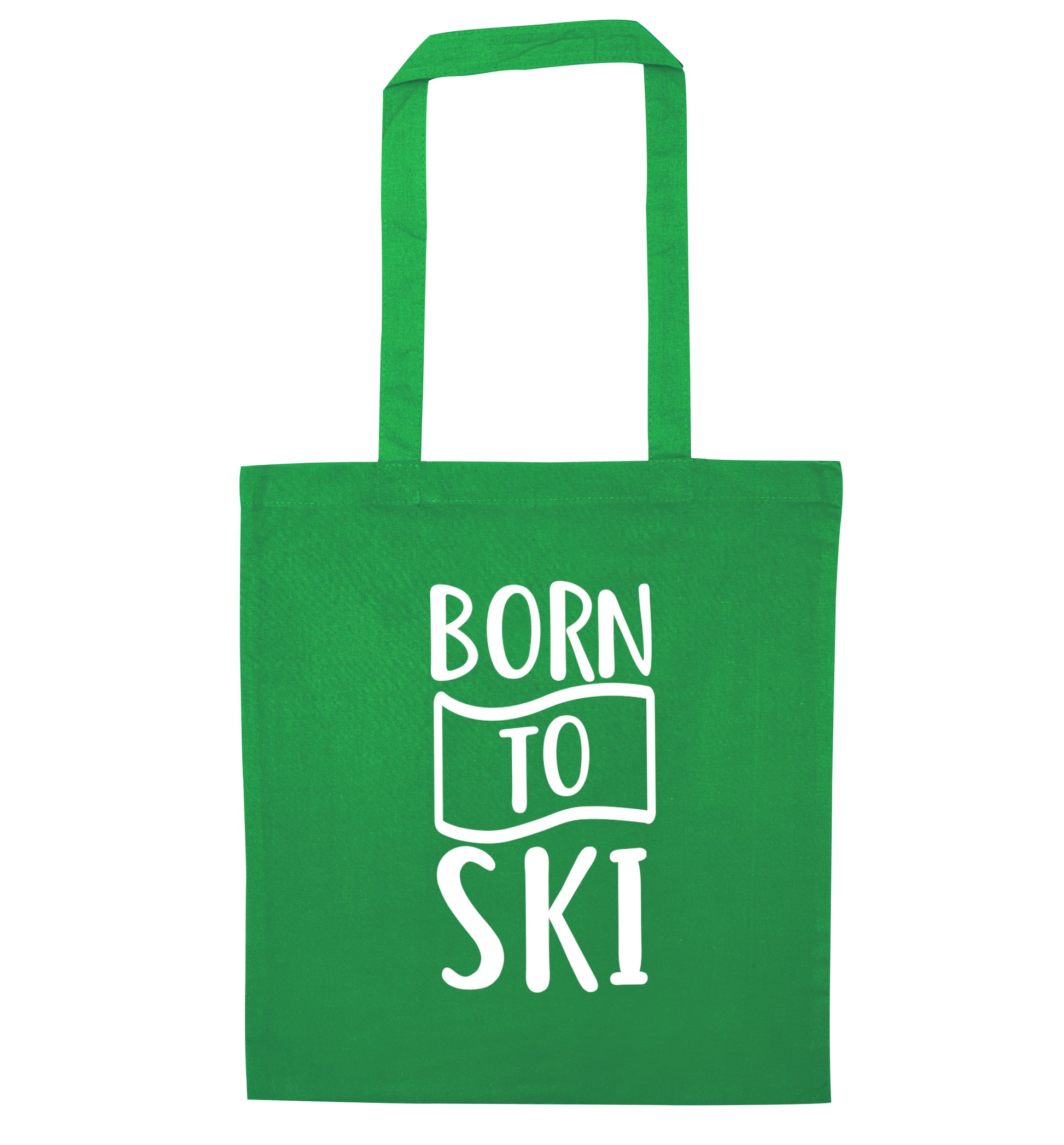 Born to ski green tote bag