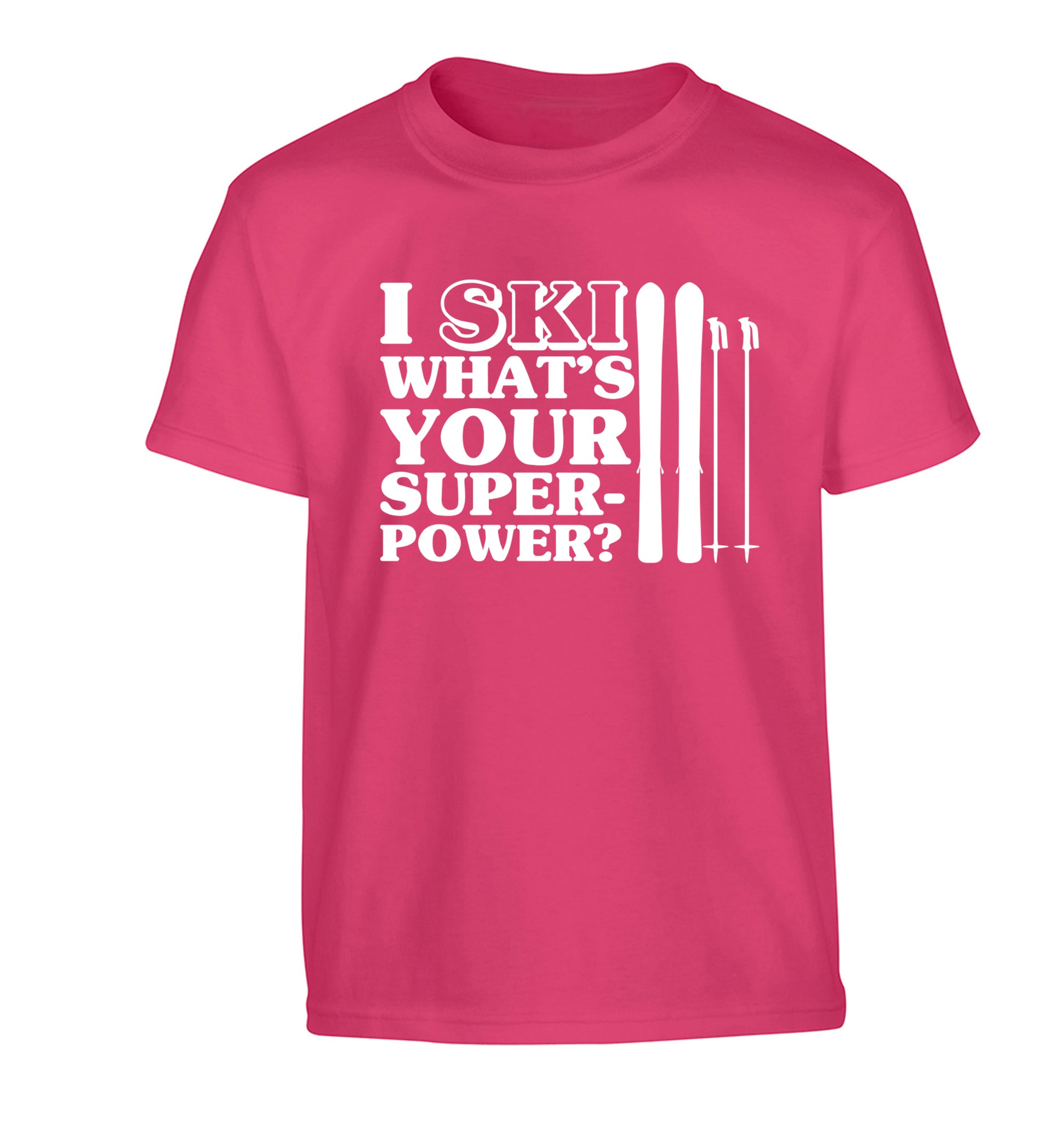 I ski what's your superpower? Children's pink Tshirt 12-14 Years