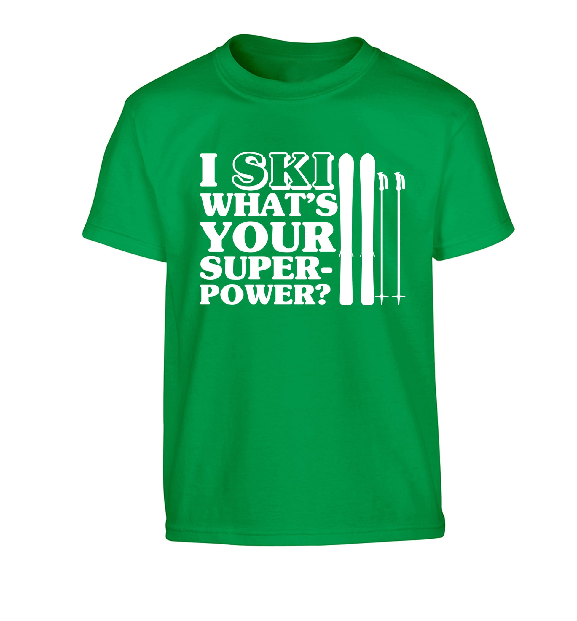 I ski what's your superpower? Children's green Tshirt 12-14 Years