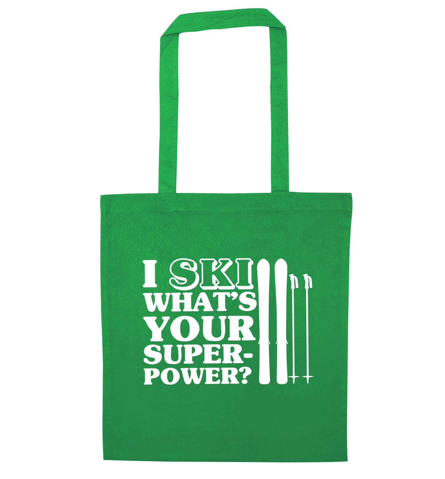 I ski what's your superpower? green tote bag