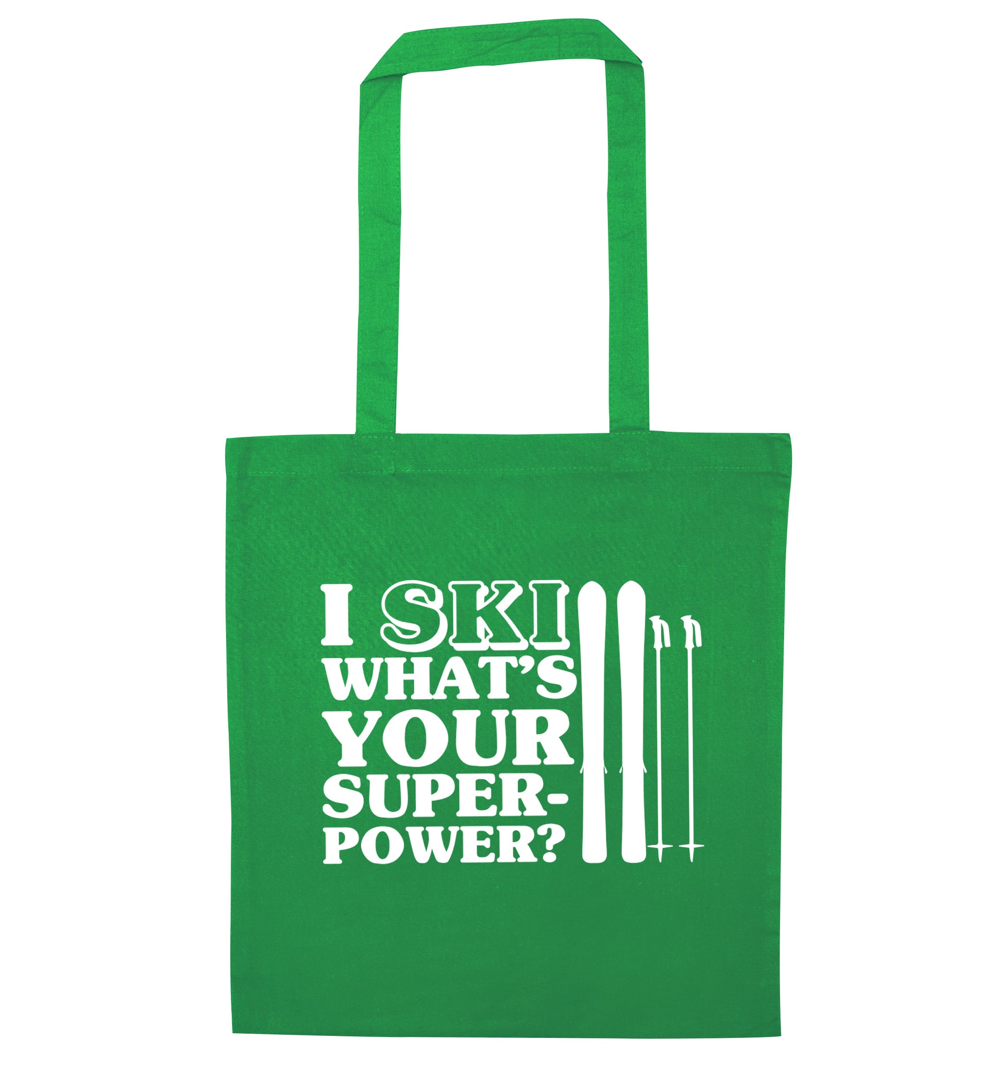 I ski what's your superpower? green tote bag