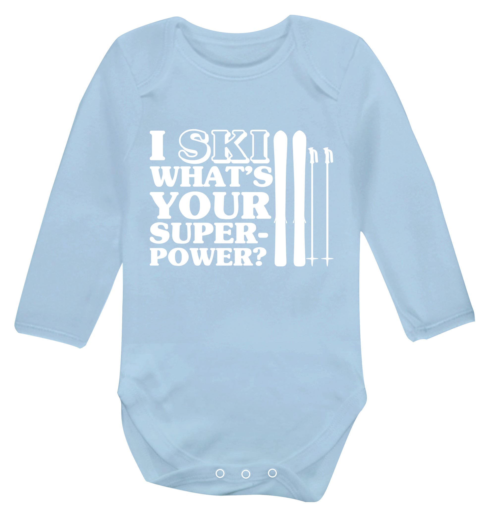 I ski what's your superpower? Baby Vest long sleeved pale blue 6-12 months