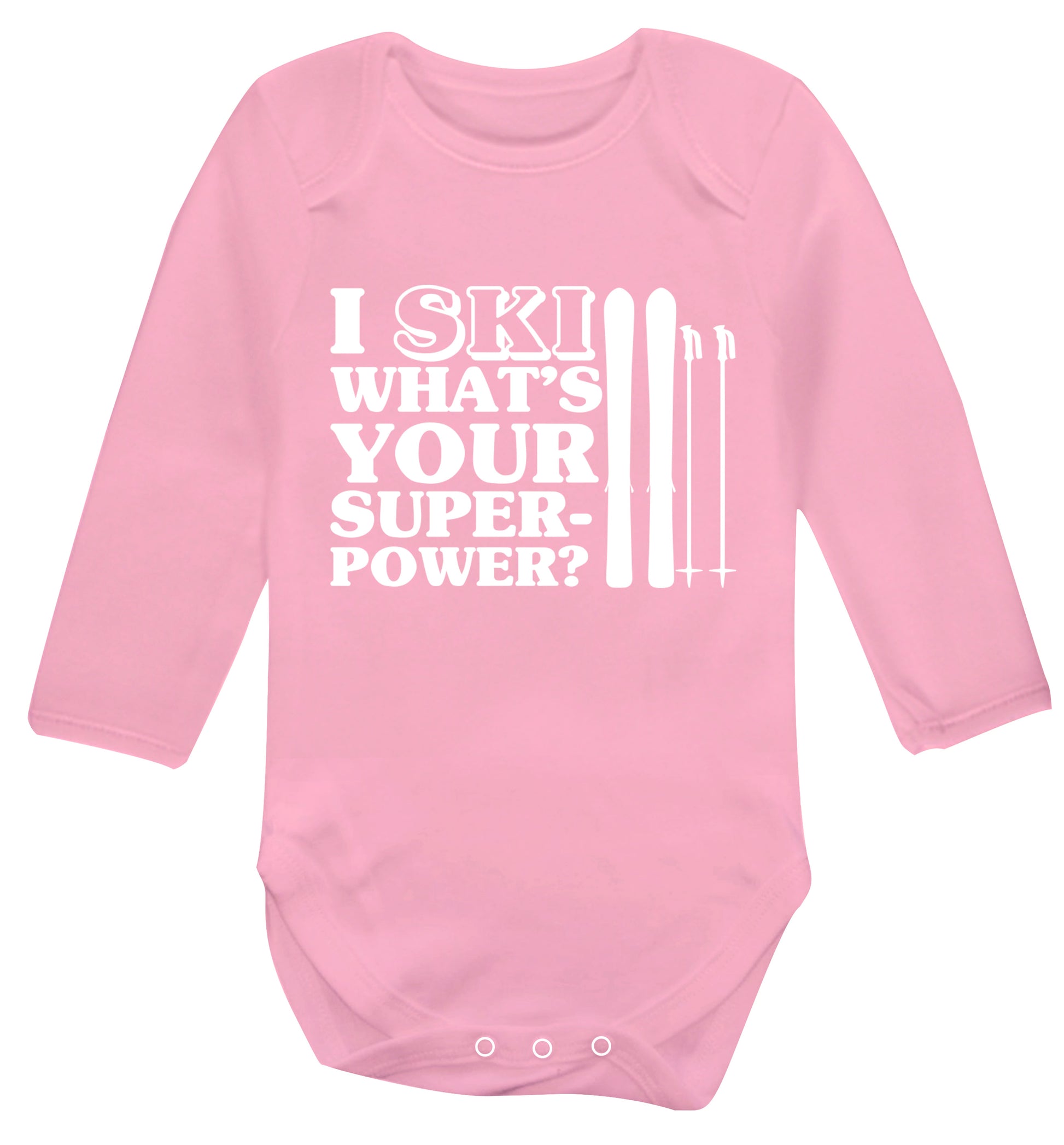 I ski what's your superpower? Baby Vest long sleeved pale pink 6-12 months