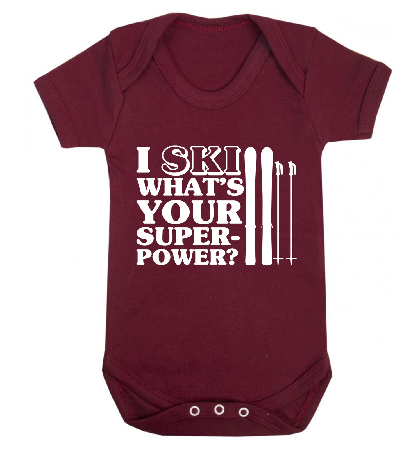 I ski what's your superpower? Baby Vest maroon 18-24 months