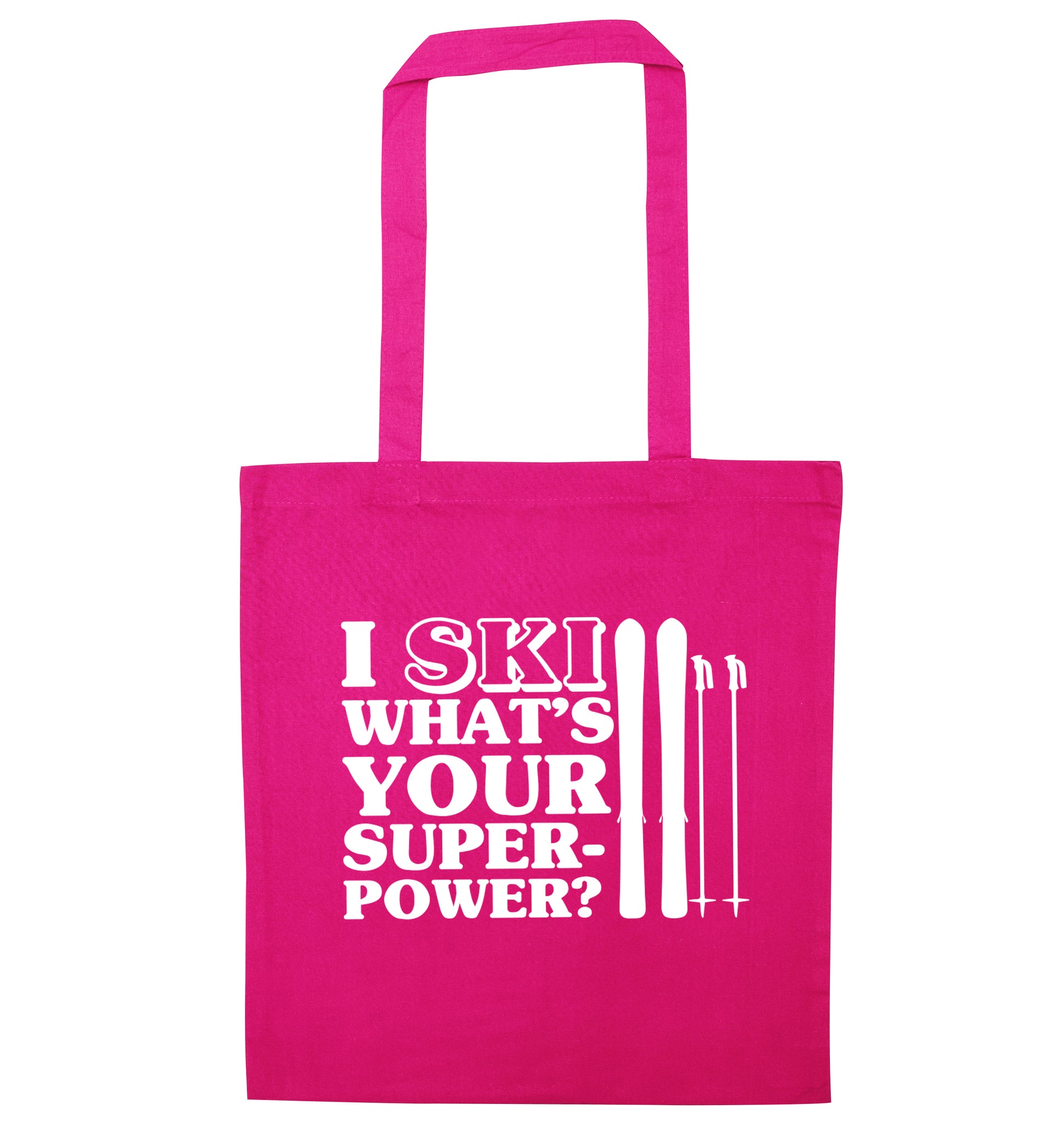 I ski what's your superpower? pink tote bag